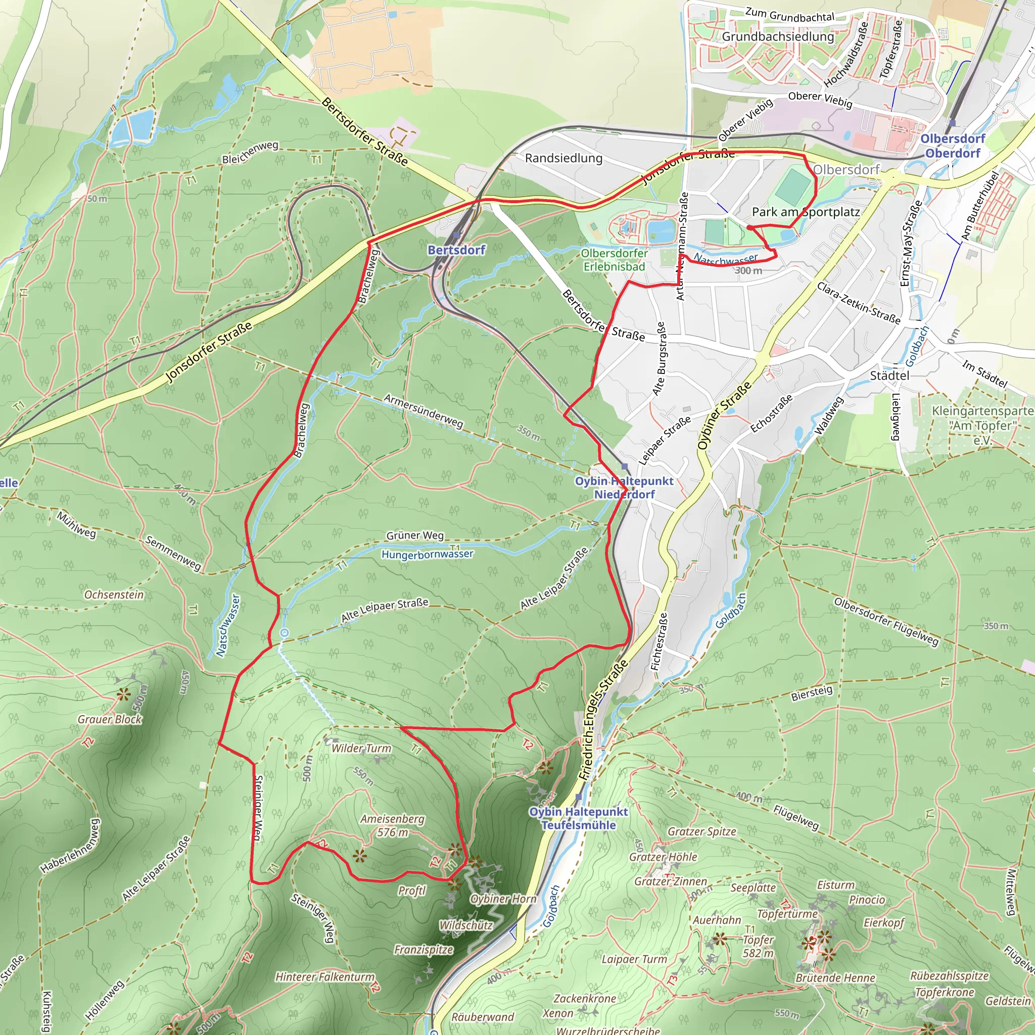 Goetzenstein and Natschwasser via Zittau Hochwald mobile static map