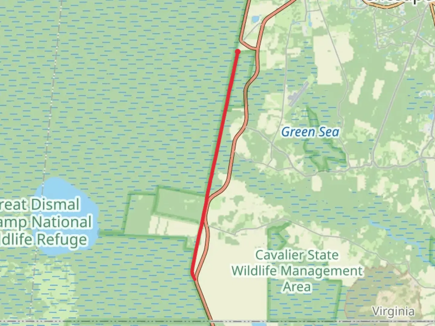 An image depicting the trail Dismal Swamp Canal Trail and its surrounding area.