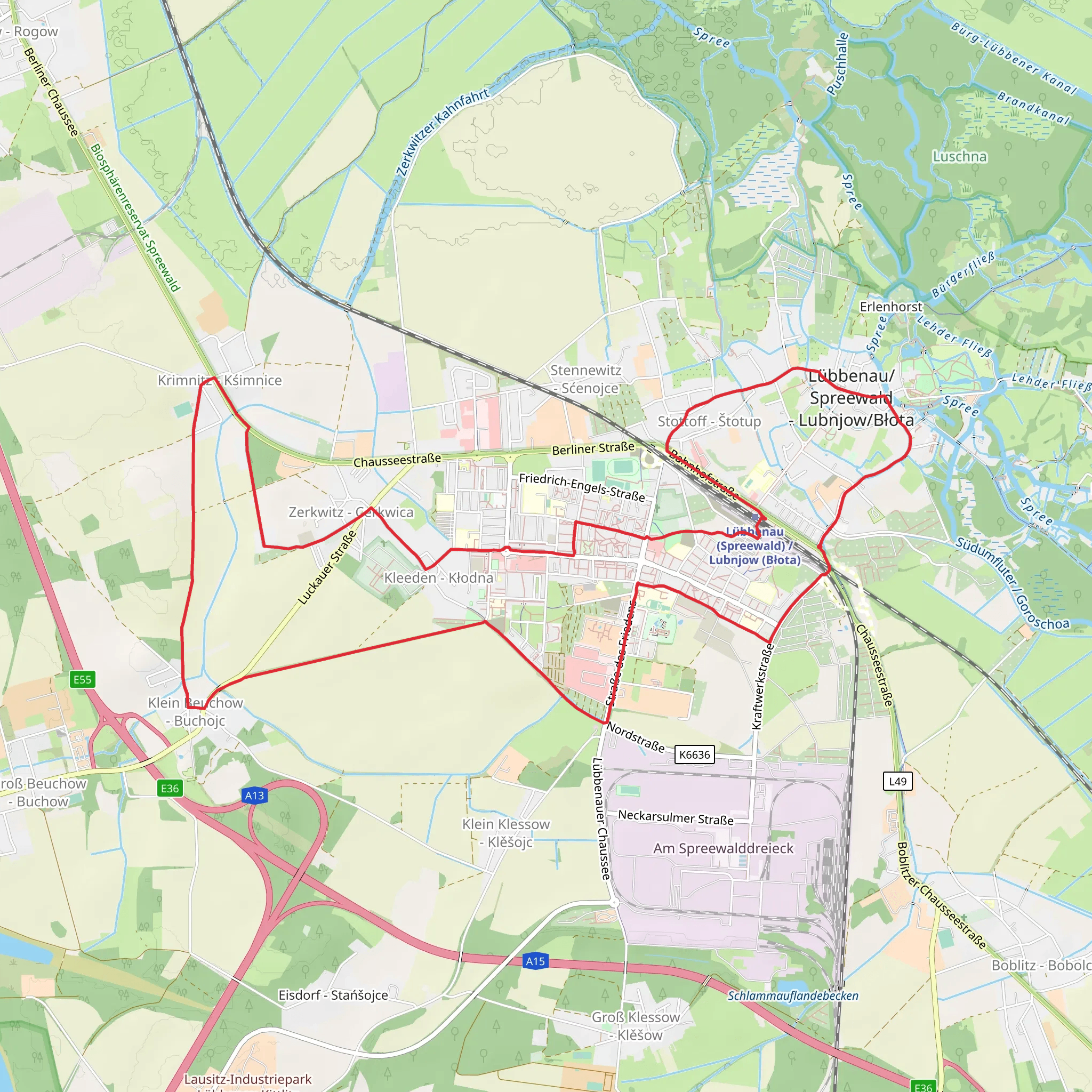 Dammstrasse and Wanderweg Luebbenau mobile static map