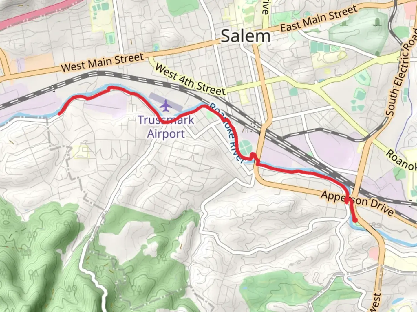 An image depicting the trail Roanoke River Greenway - Rotary Park and its surrounding area.