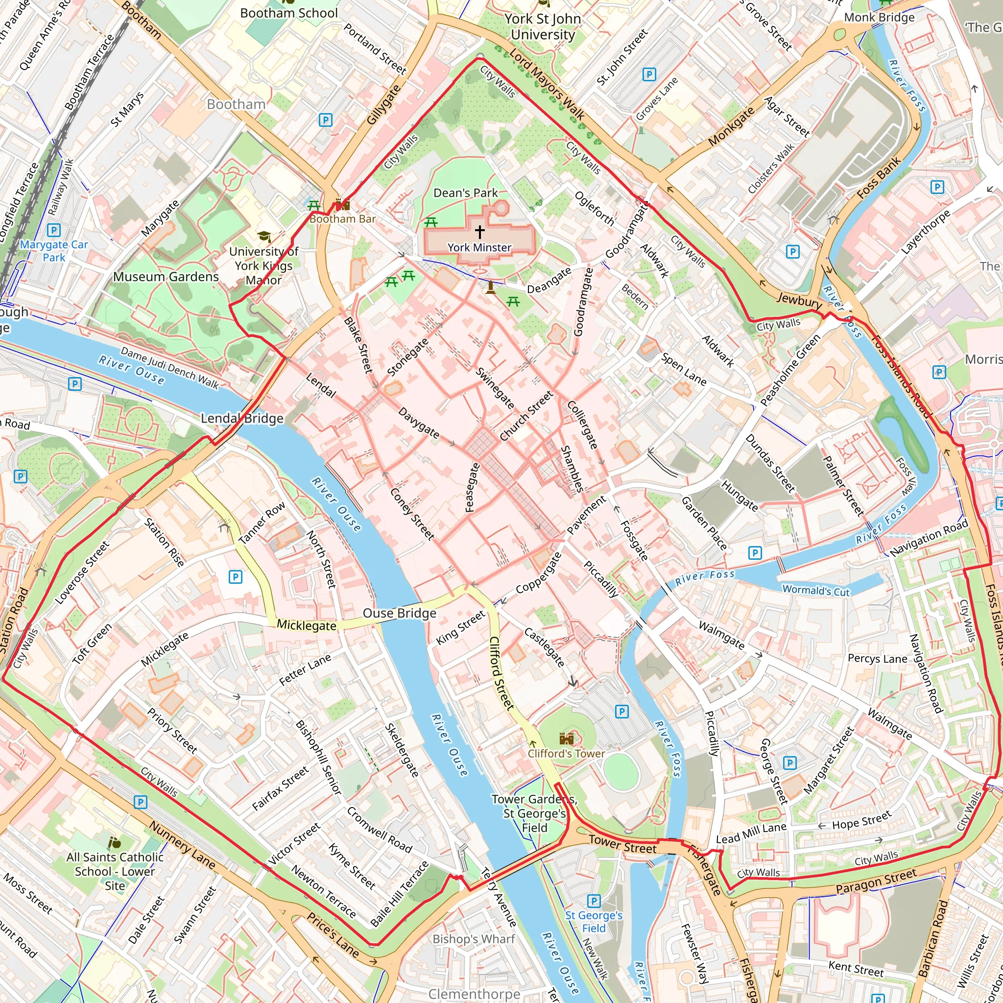 York CIty Walls Loop mobile static map