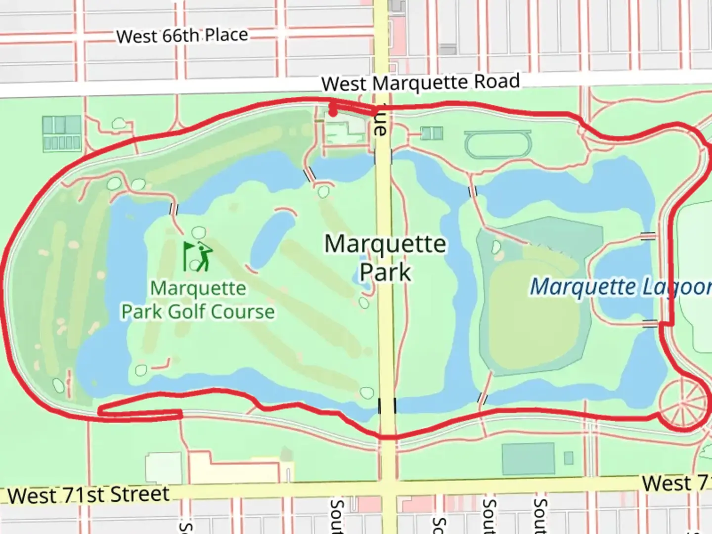 An image depicting the trail Marquette Park Loop and its surrounding area.