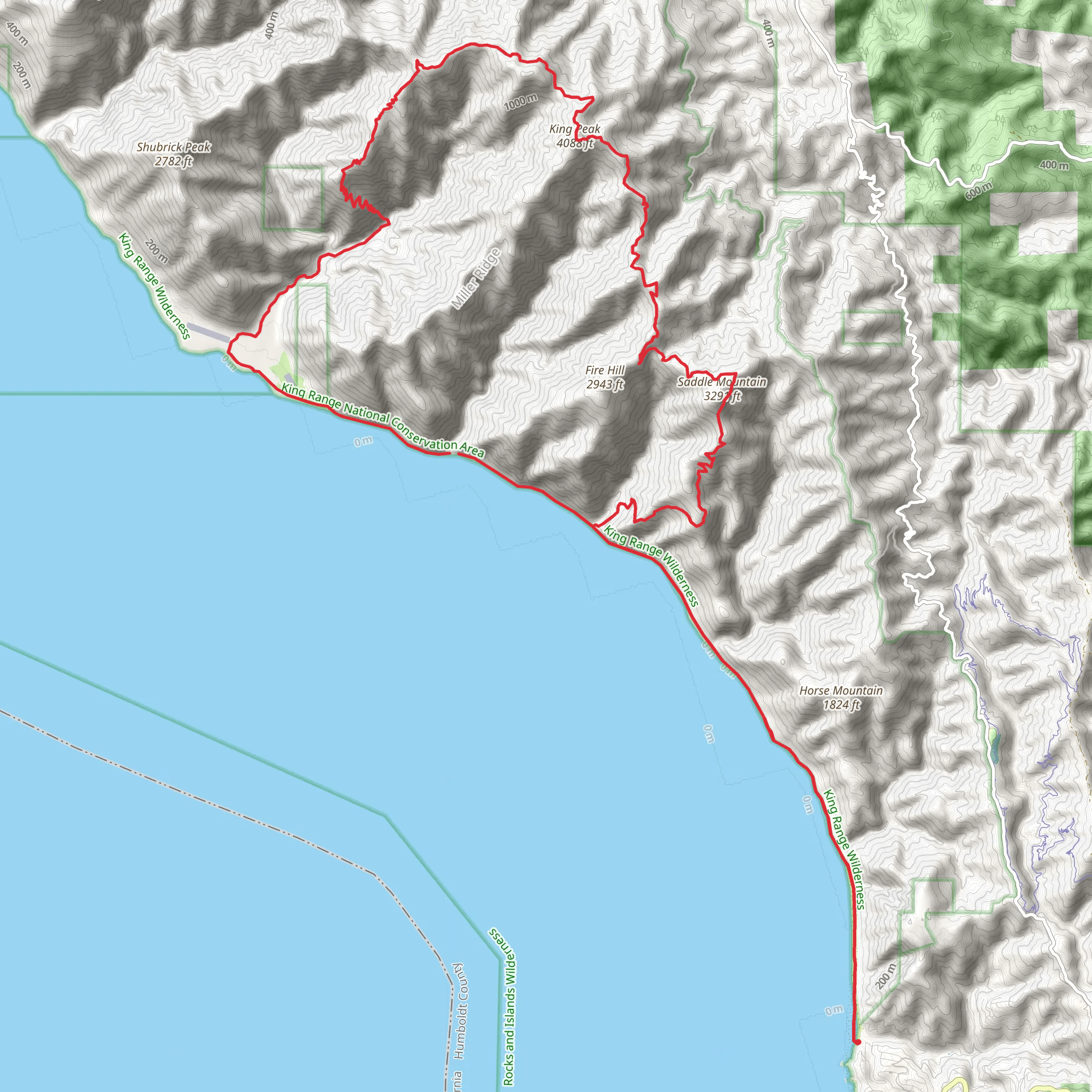 King Range Wilderness Loop mobile static map