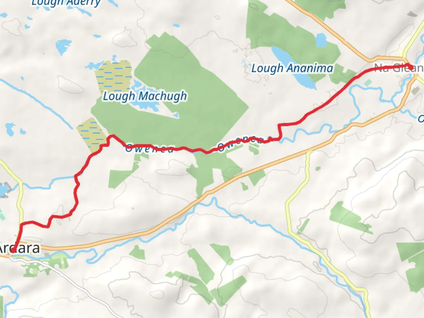 An image depicting the trail Glenties to Ardara River Walk and its surrounding area.