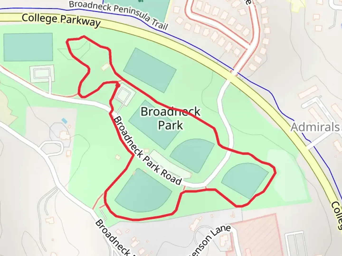 An image depicting the trail Broadneck Road Loop and its surrounding area.