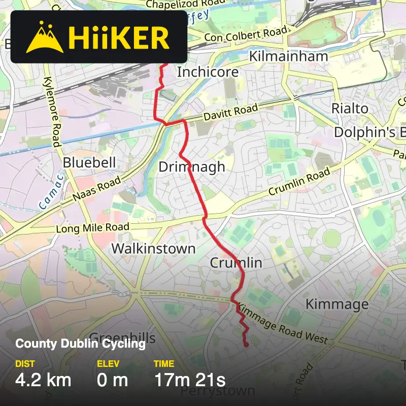 A map preview of the recording County Dublin Cycling.