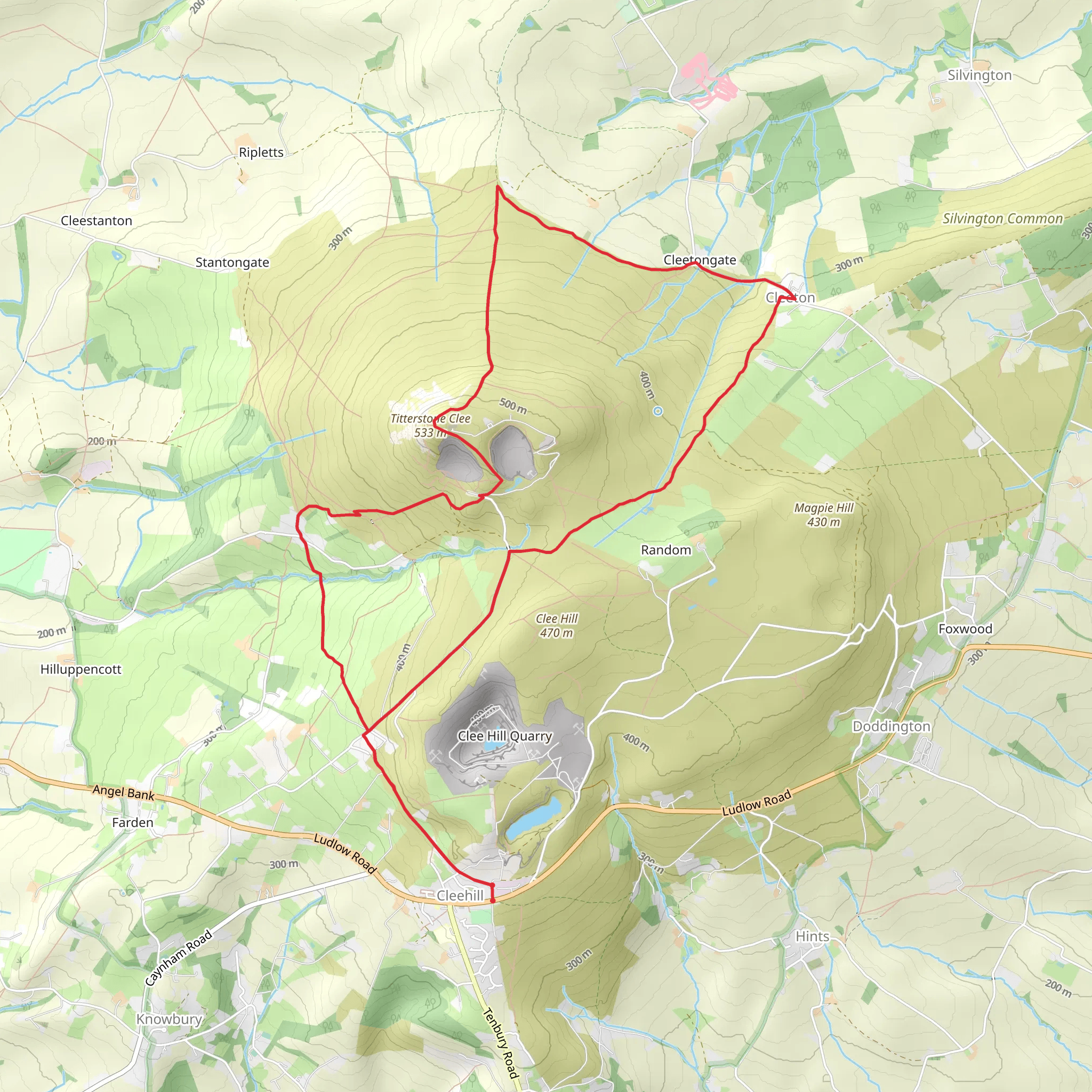 Titterstone Clee Hill and Cleeton St Mary from Cleehill mobile static map