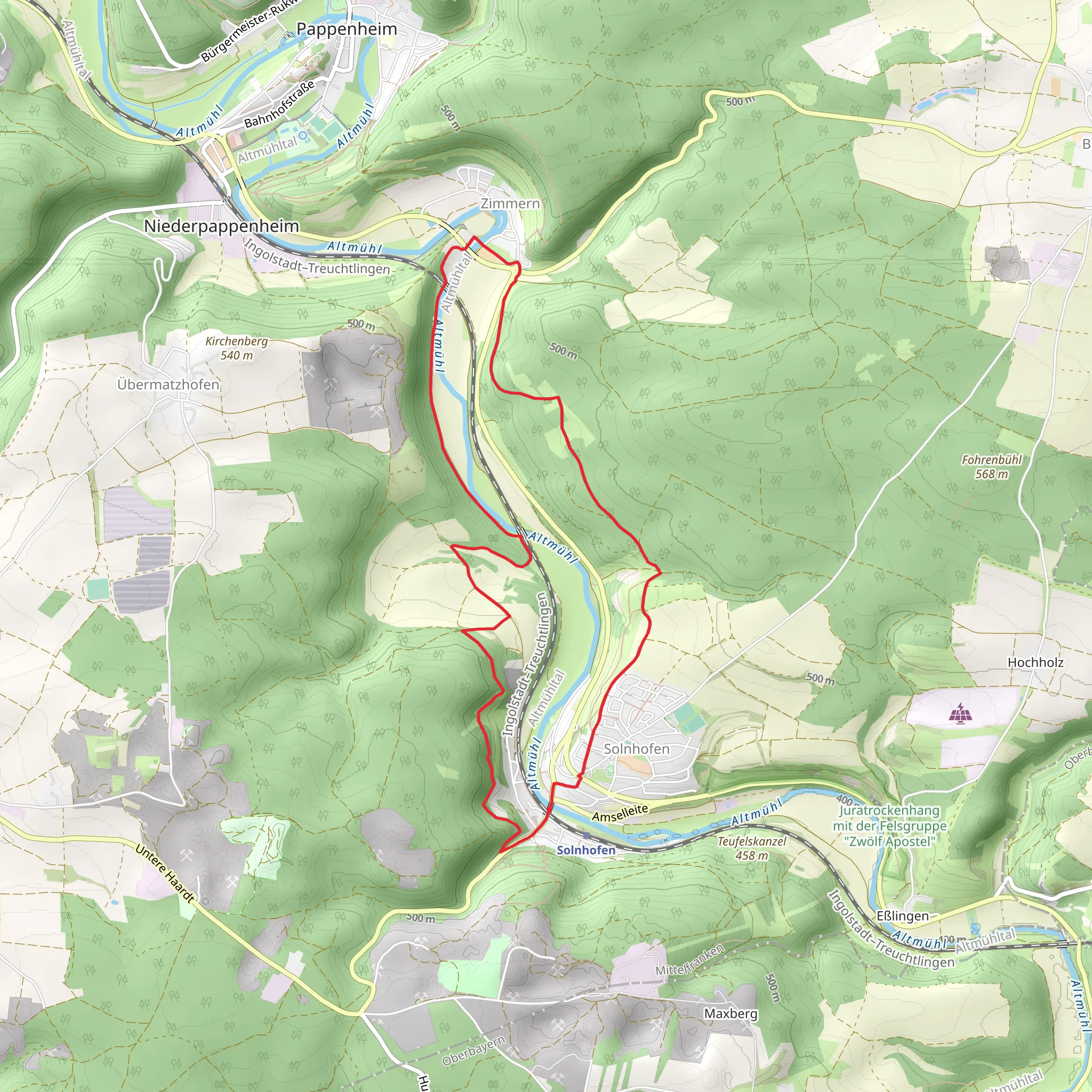 Solnhofen to Zimmern Loop via Altmuhl mobile static map