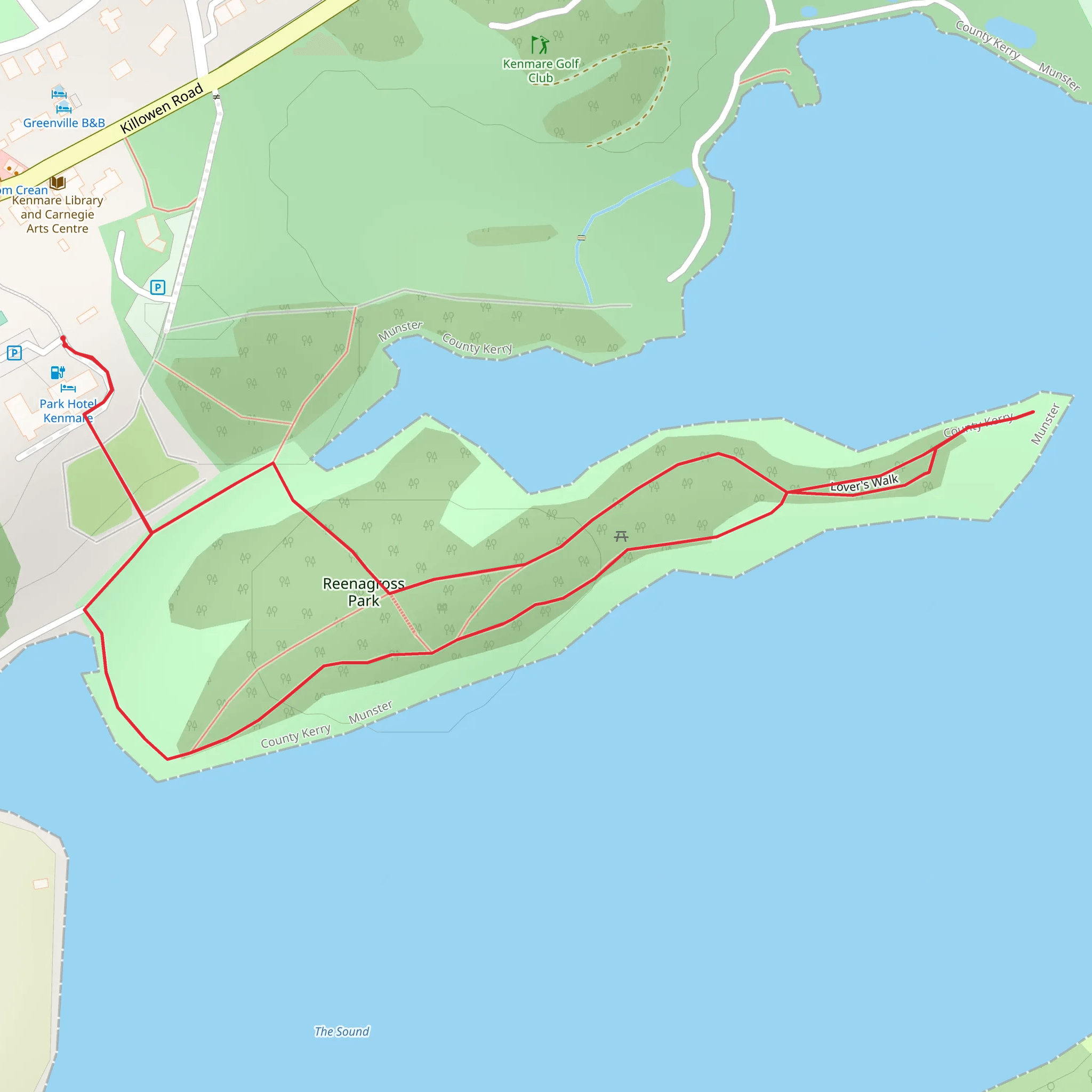 Lover's Walk via Reenagross Park mobile static map