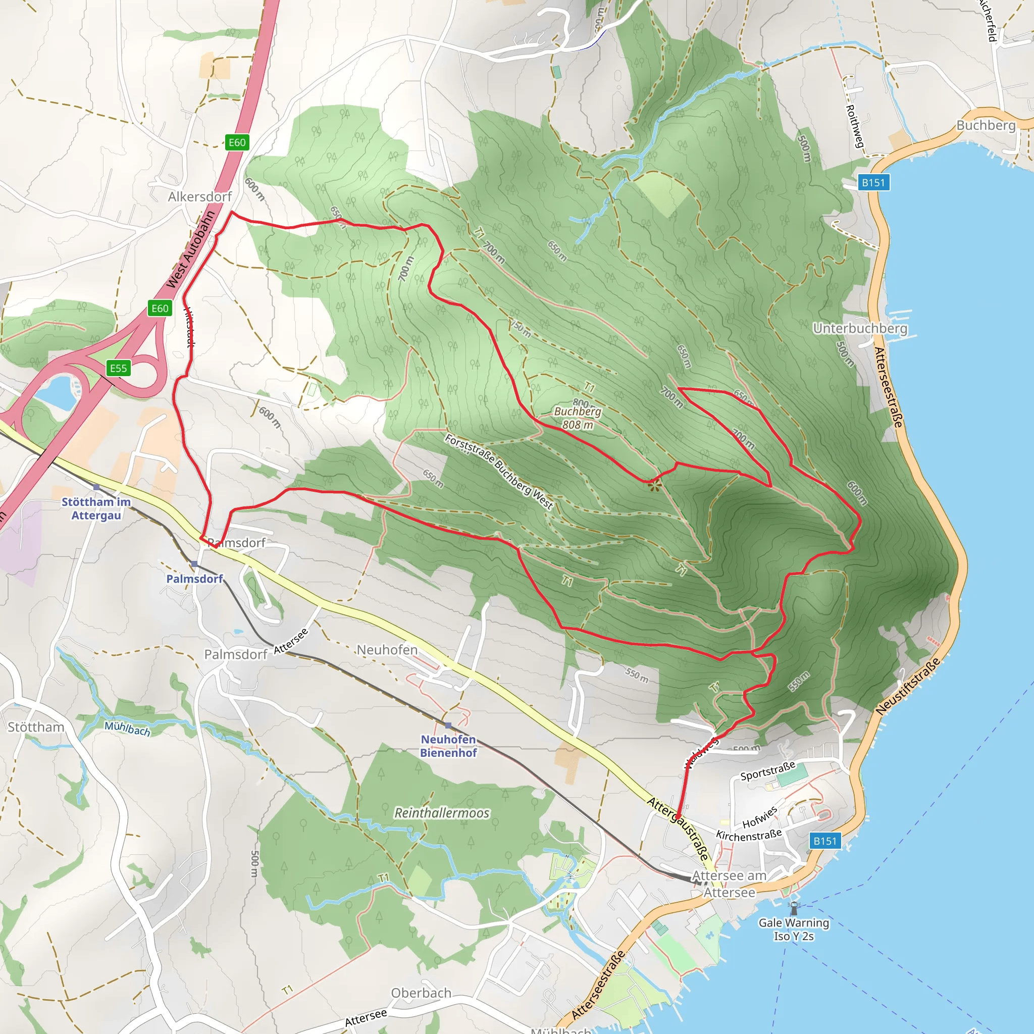 Around Buchberg from Attersee mobile static map
