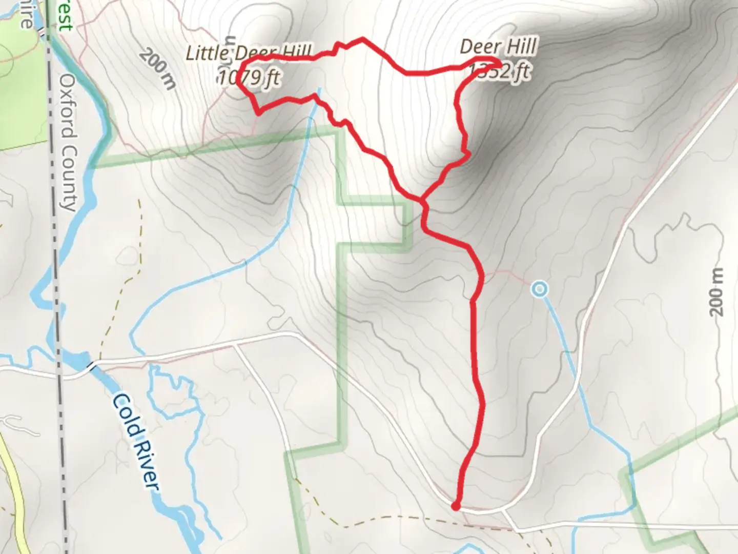 An image depicting the trail Little Deer Hill and Deer Hill Trail Loop and its surrounding area.