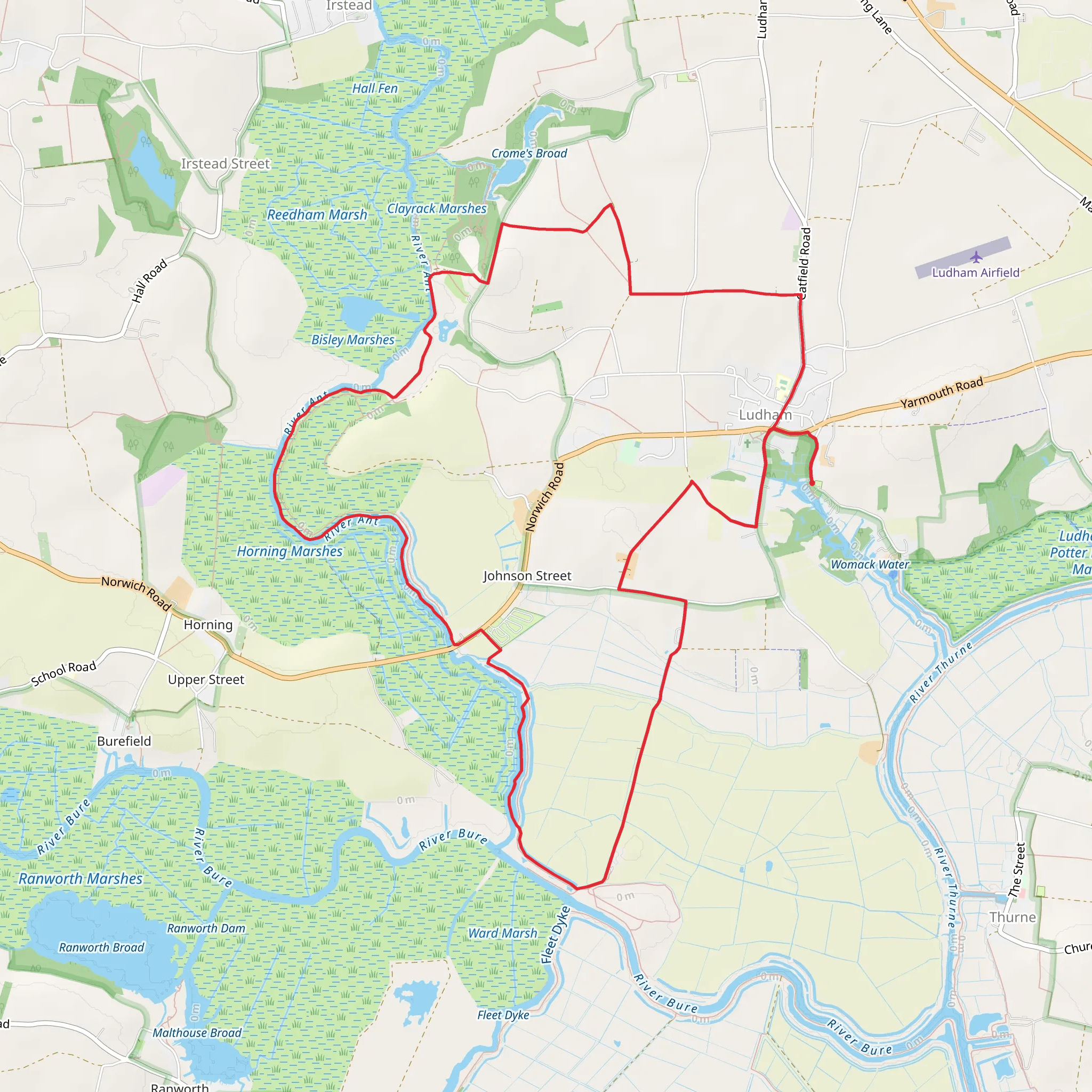 St Benet's Abbey and How Hill from Ludham mobile static map