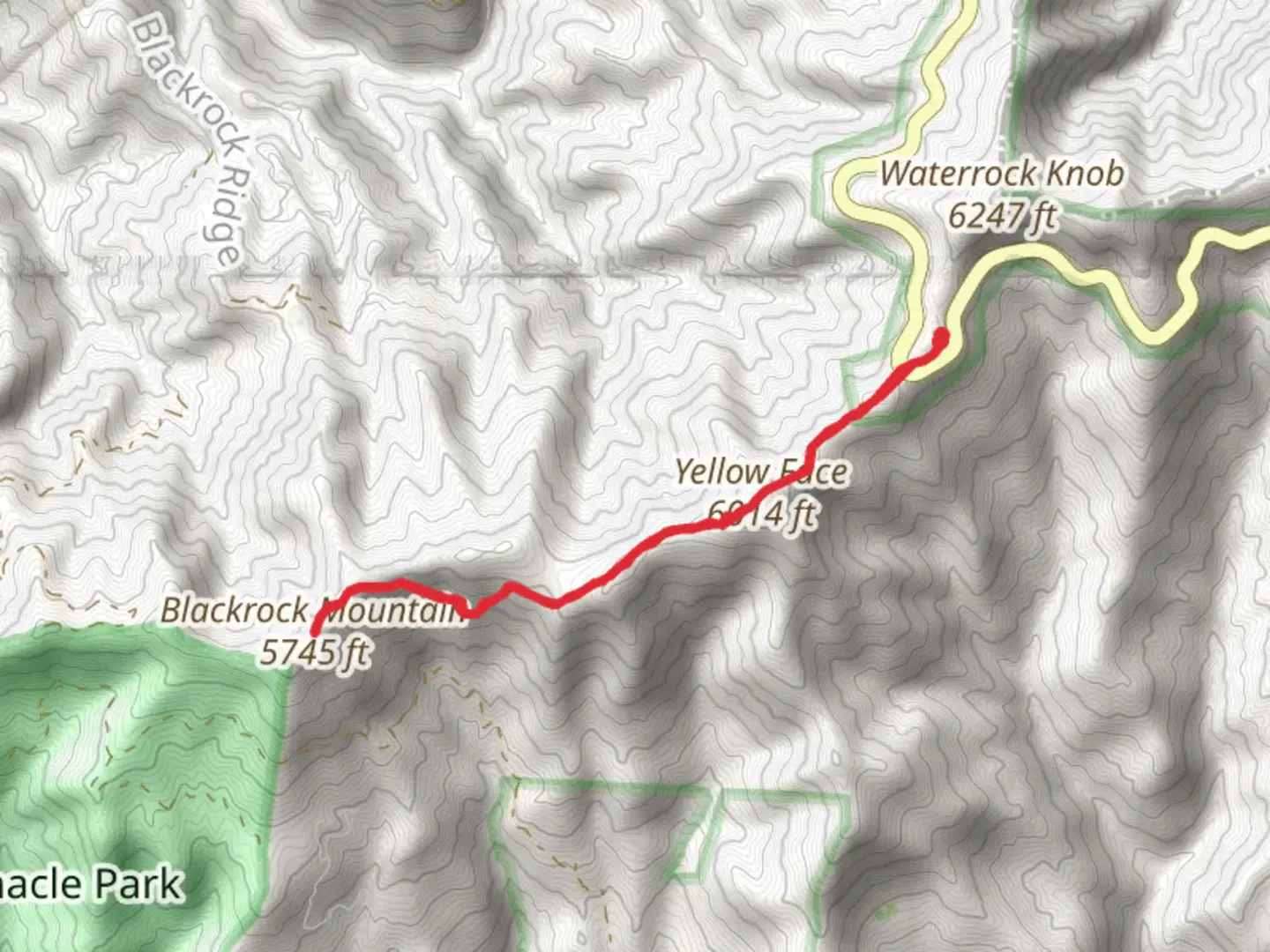 An image depicting the trail Blackrock Mountain and Yellow Face and its surrounding area.