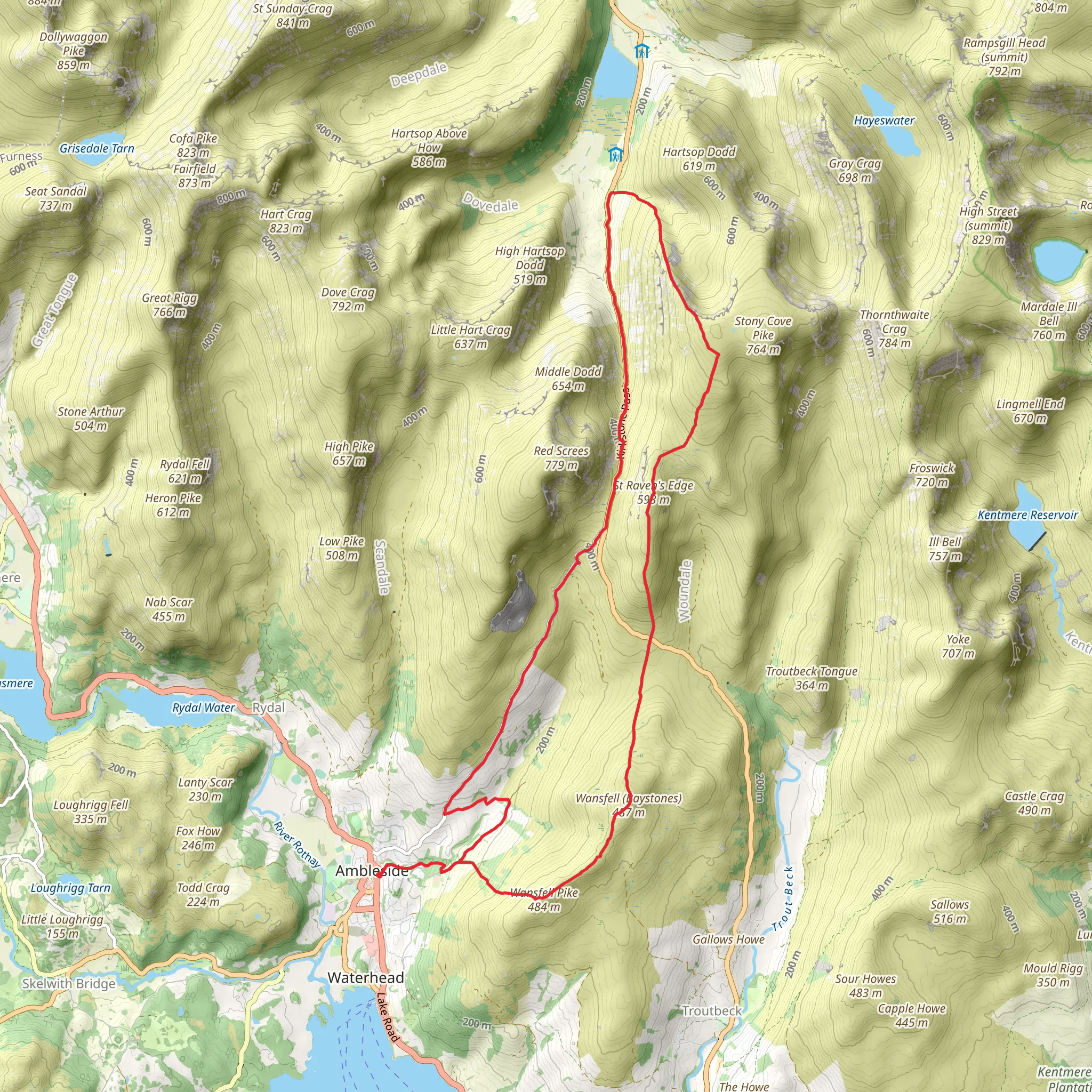 Wansfell, Baystones and Kirk Stone Loop - Ambleside mobile static map