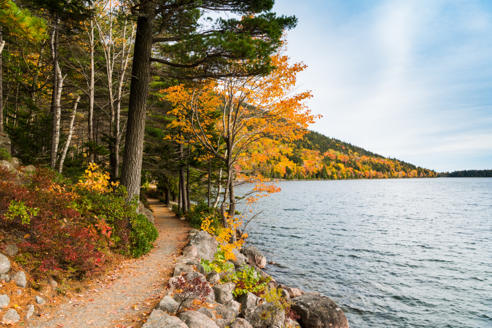 An image depicting the trail Jordan Pond Loop and South Bubble and its surrounding area.