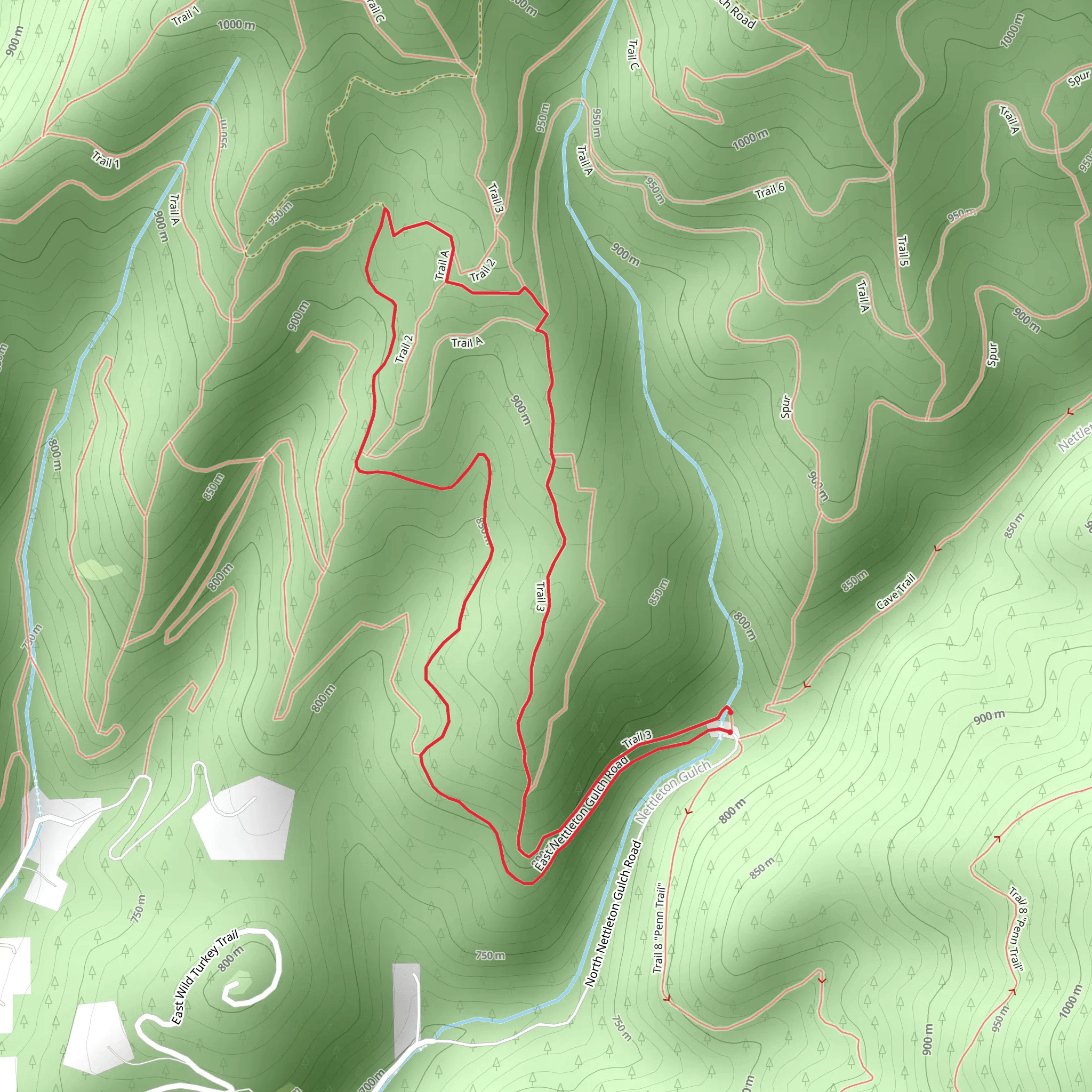 East Nettleton Gulch Road and Trail 3 Loop mobile static map