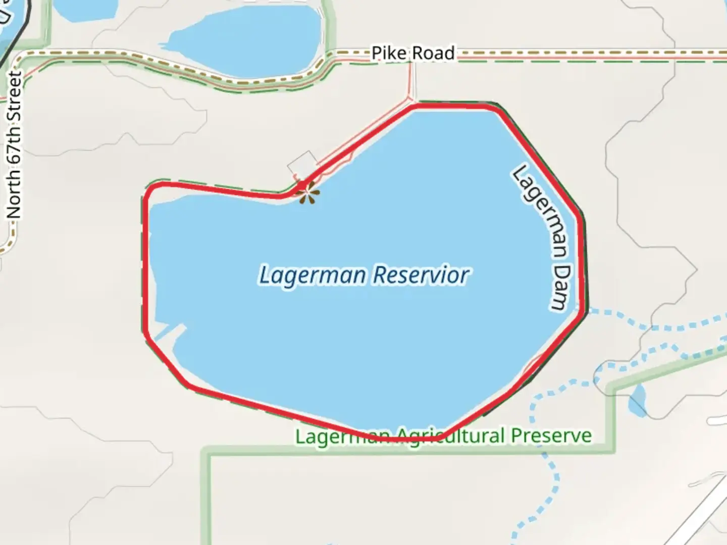 An image depicting the trail Lagerman Reservior Loop and its surrounding area.