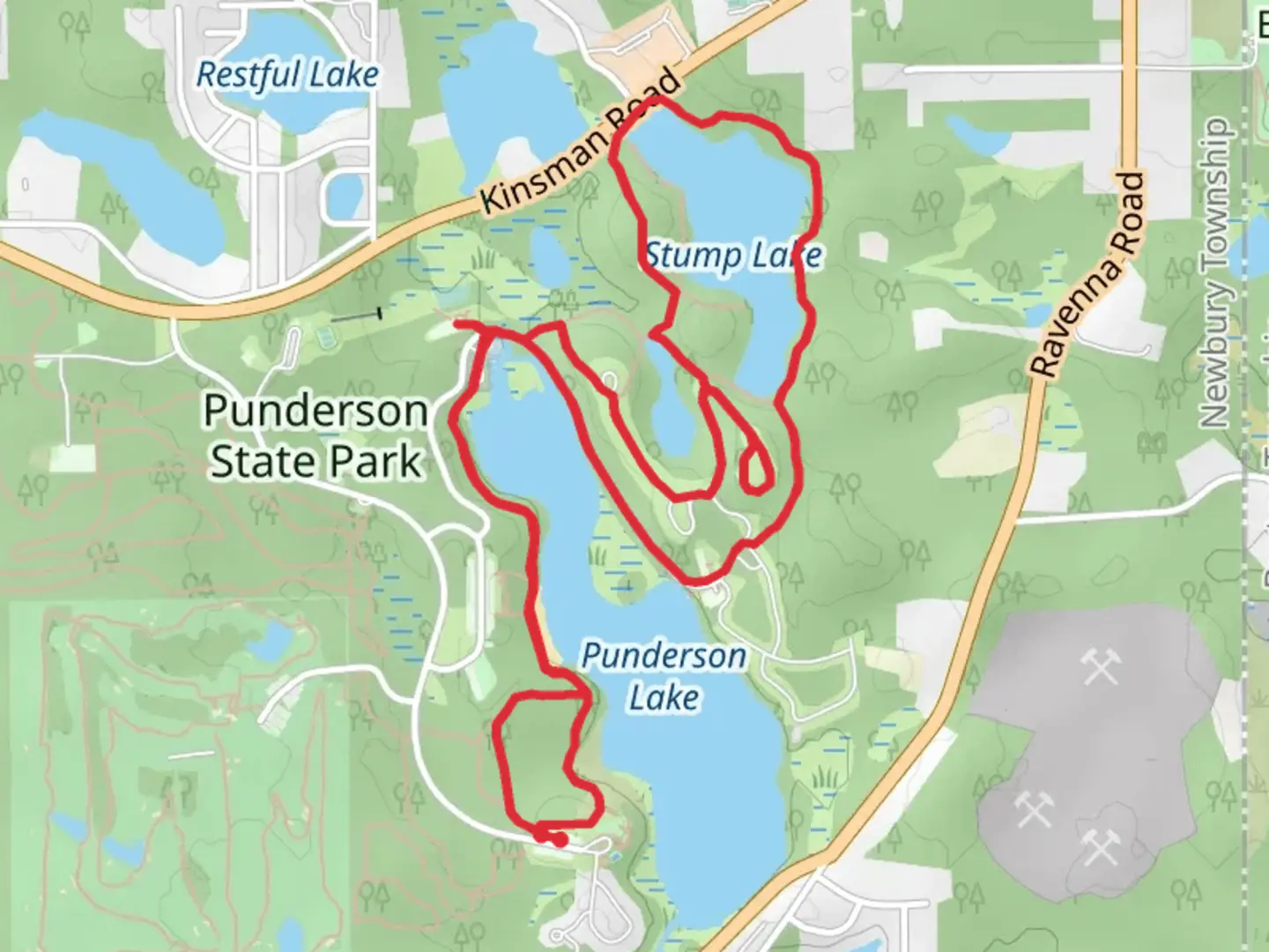An image depicting the trail Emerald, Stump and Punderson Lakes Loop and its surrounding area.