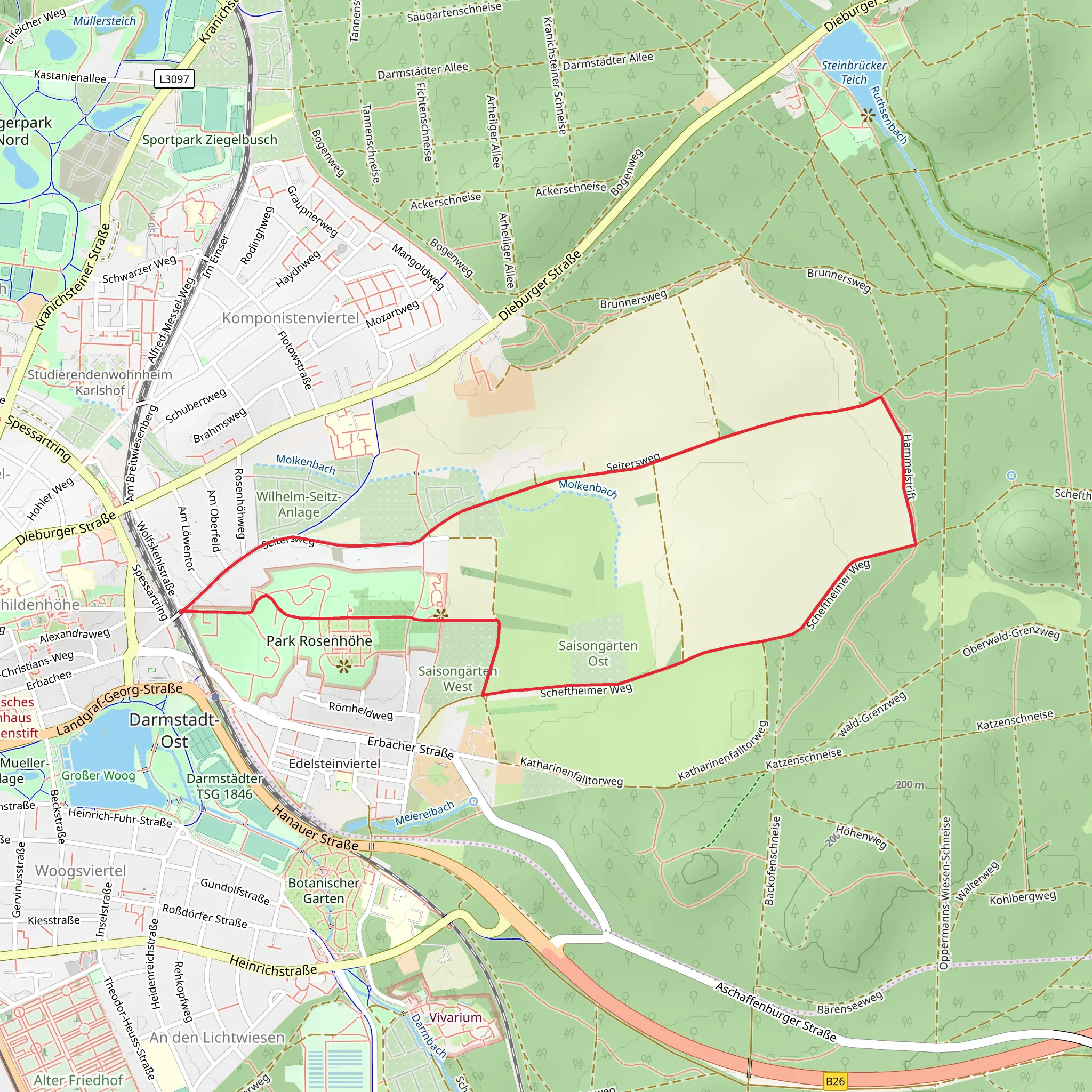 Park Rosenhöhe and Oberfeld Loop via Scheftheimer Weg mobile static map