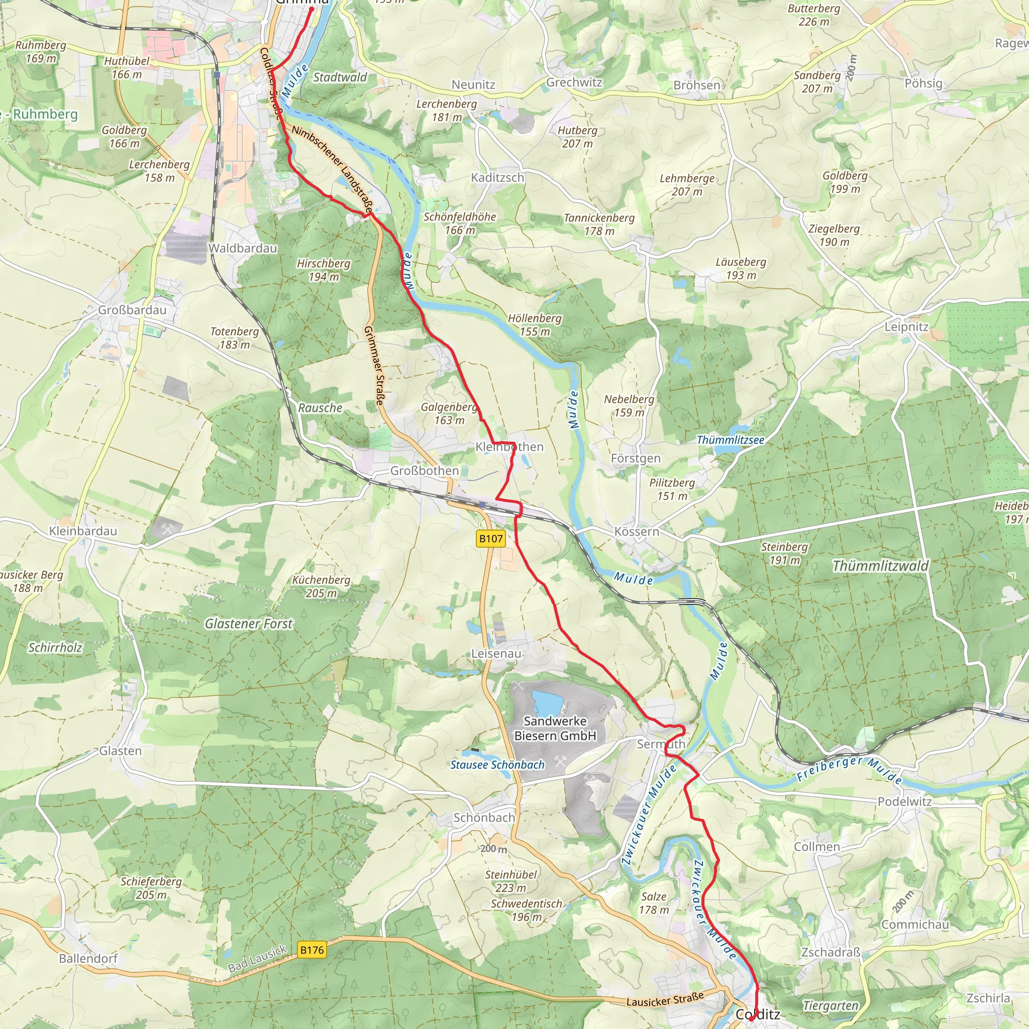 Coldtiz to Grimma Walk via Zwickauer Mulde mobile static map
