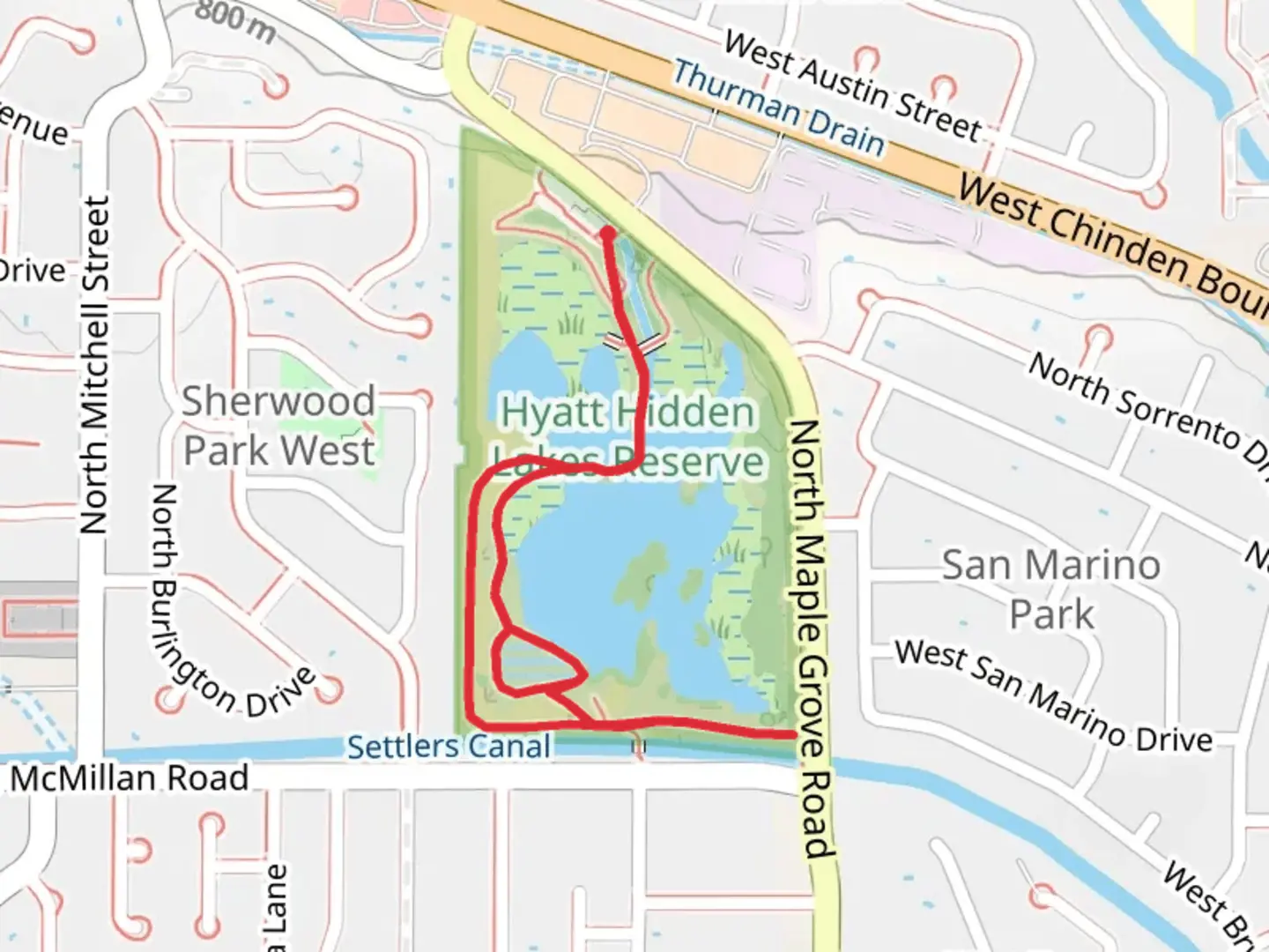 An image depicting the trail Hyatt Hidden Lake Reserve Loop and its surrounding area.