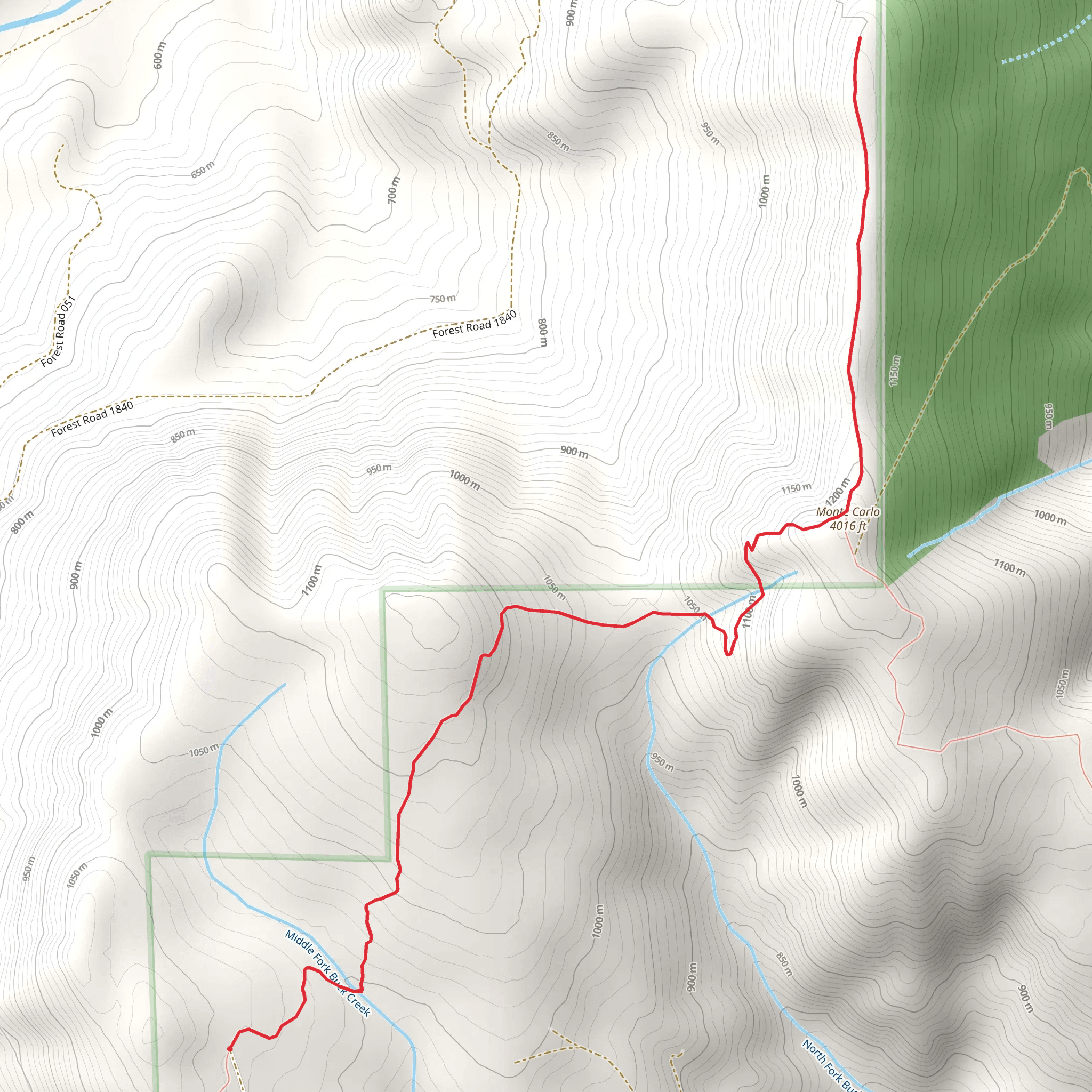 Monte Carlo via Buck Creek Trail mobile static map