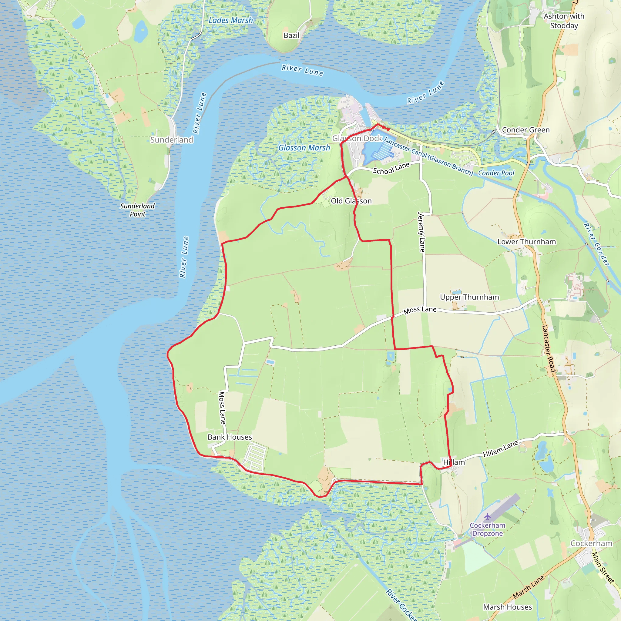 Bankhouses from Glasson via the Lancashire Coastal Way mobile static map