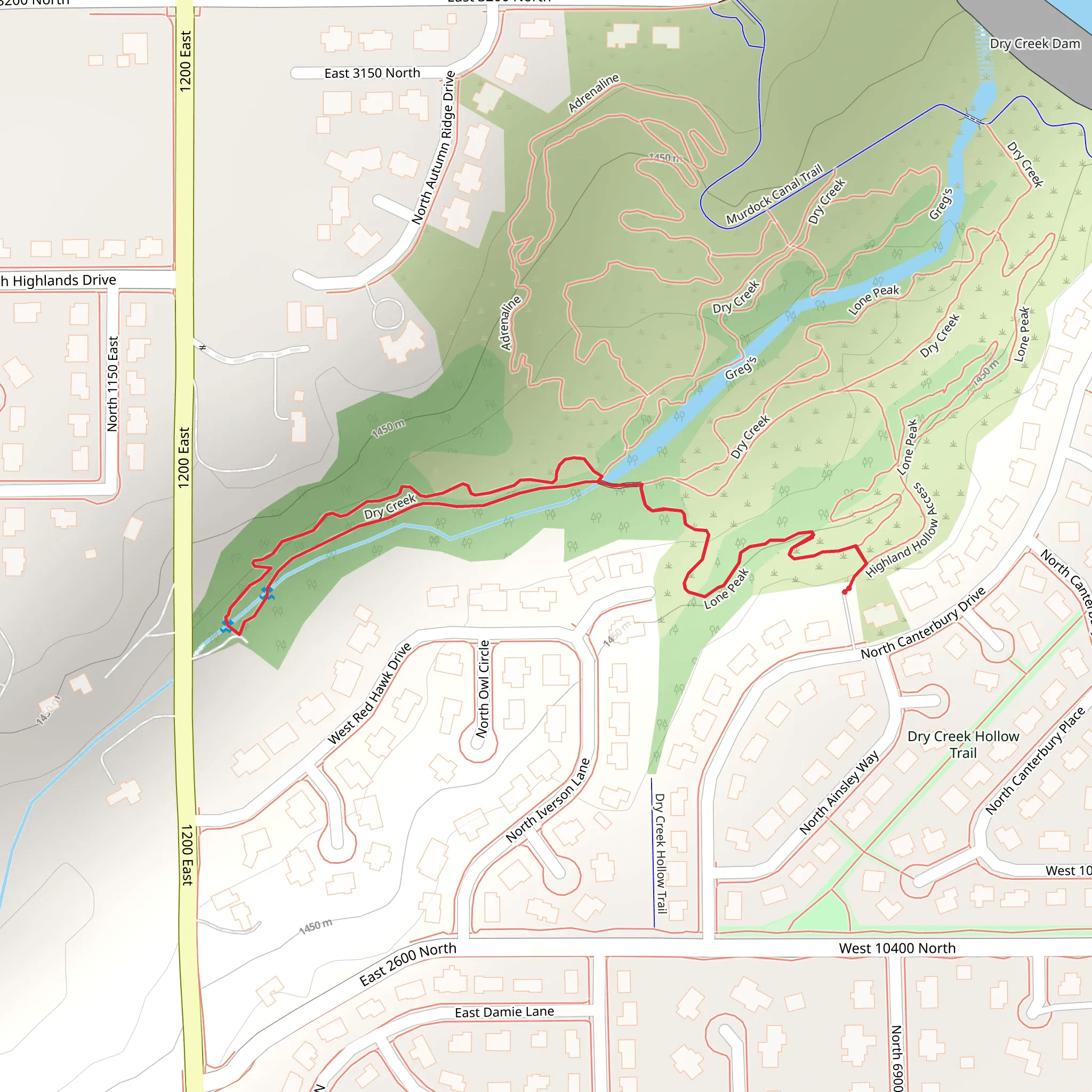 Dry Creek and Knight Rider Loop mobile static map