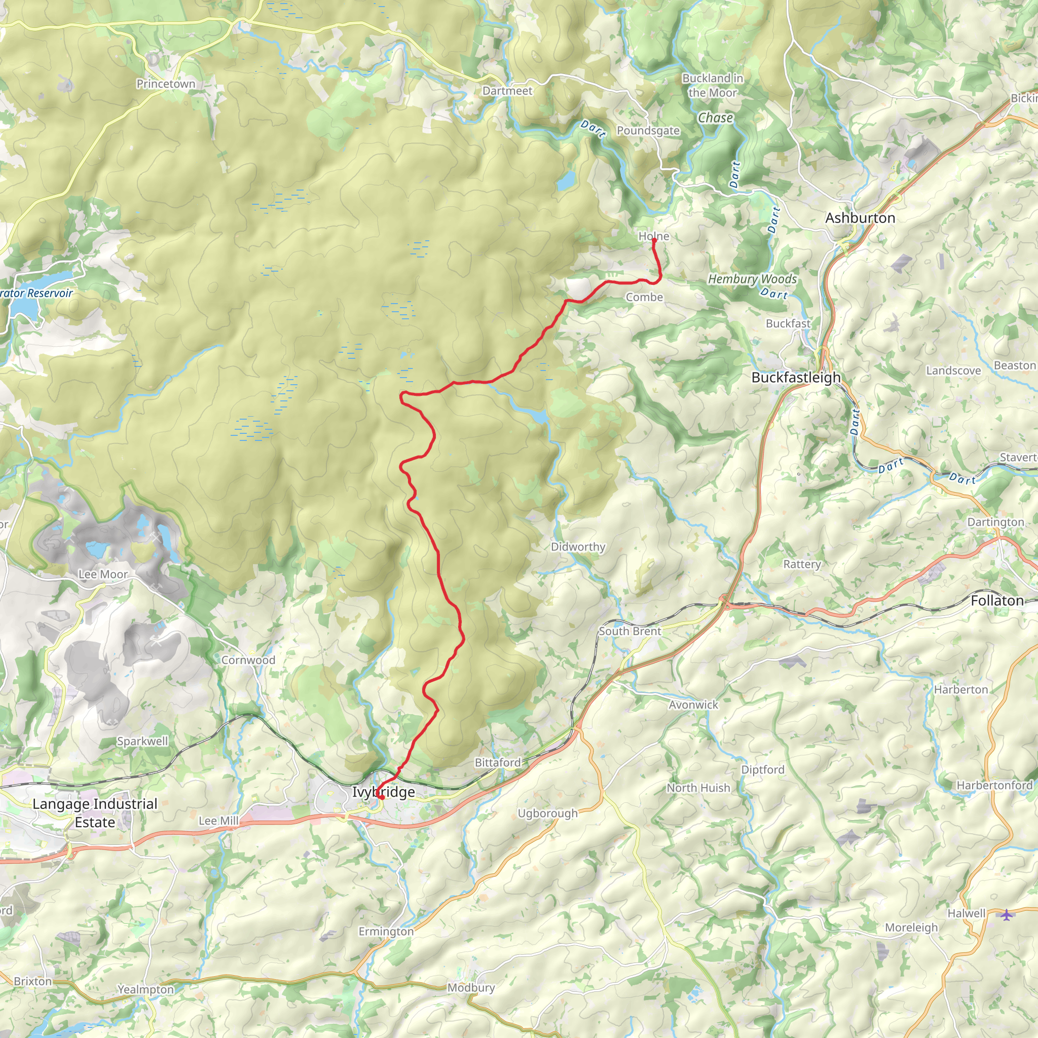 Ivybridge to Holne Walk mobile static map