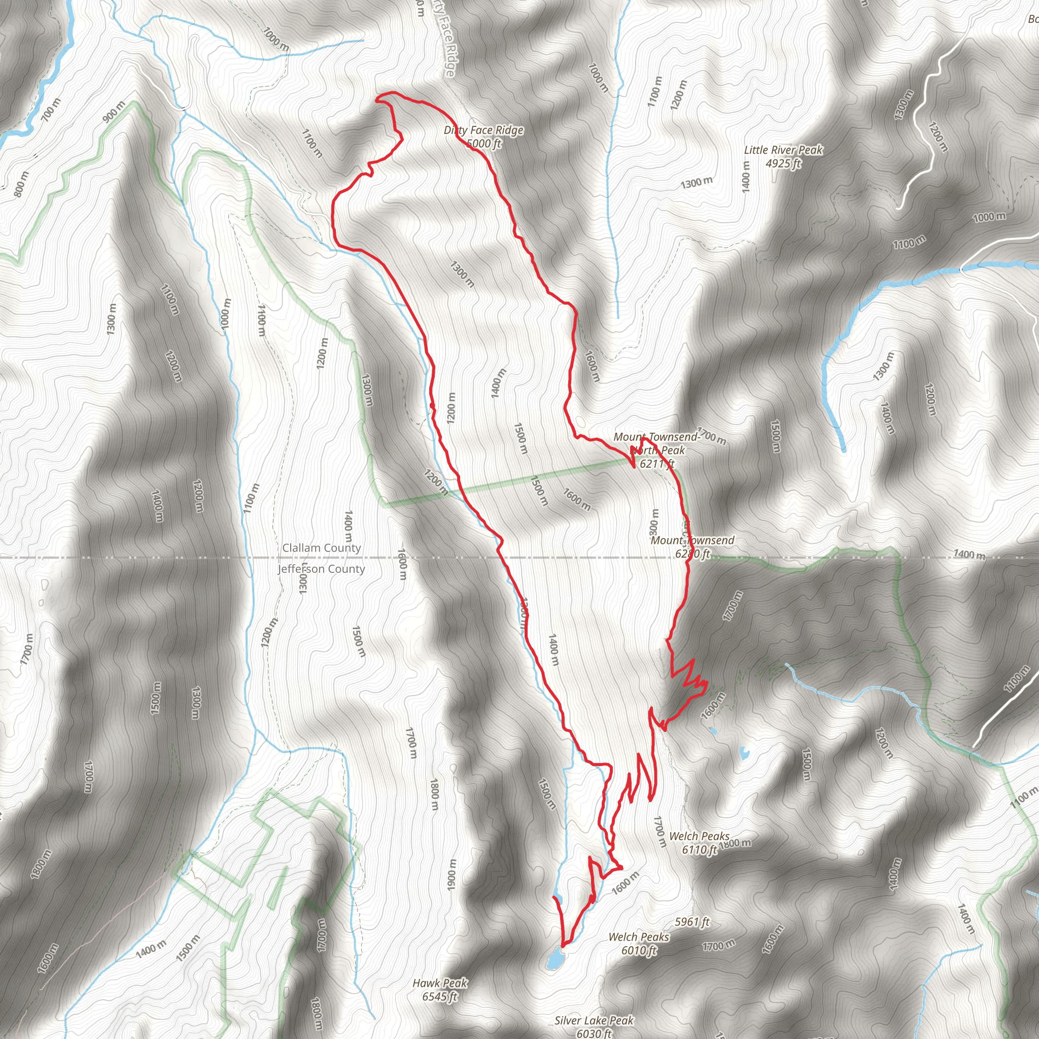 Dirty Face Ridge , Mount Townsend and Lower Silver Lake mobile static map