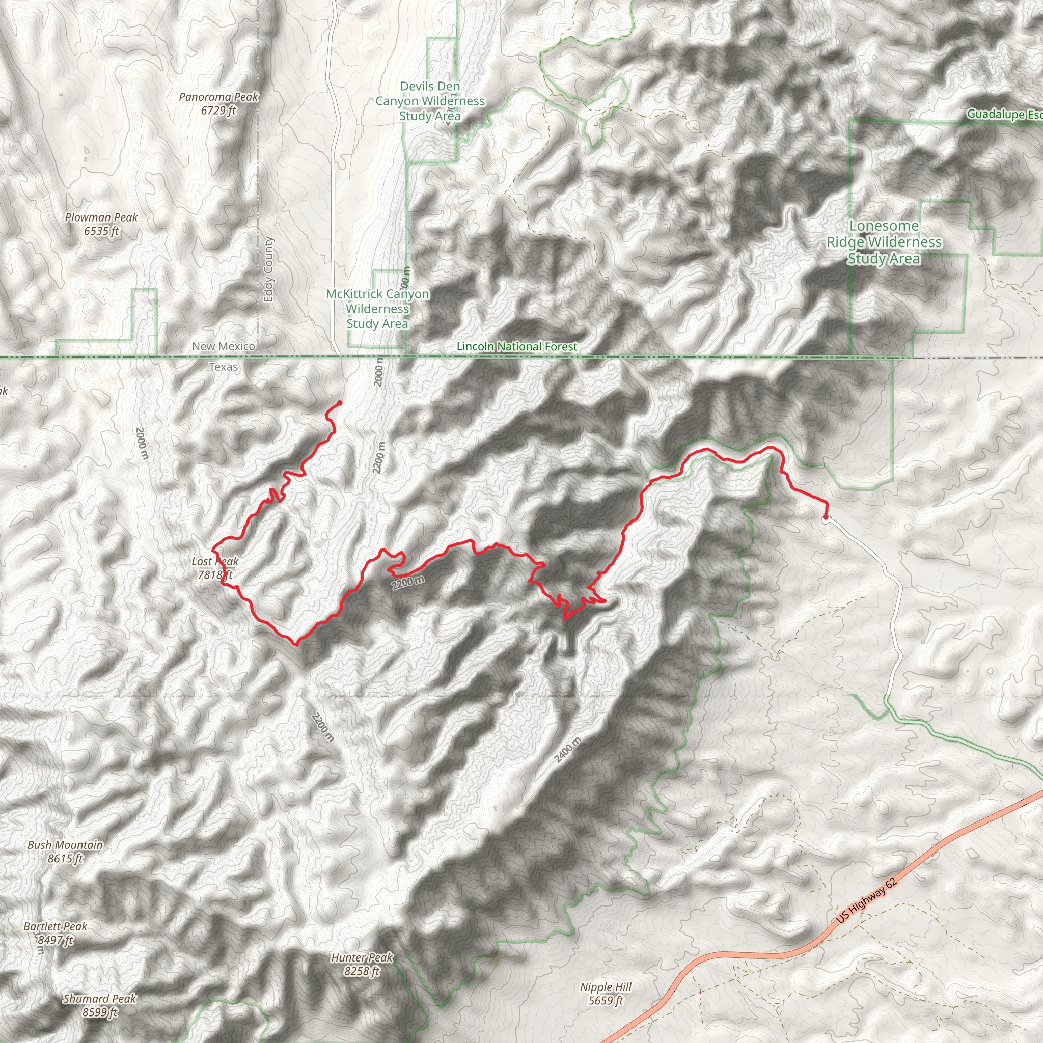 Tejas - Mckittrick Ridge - McKittrick Canyon Trail mobile static map