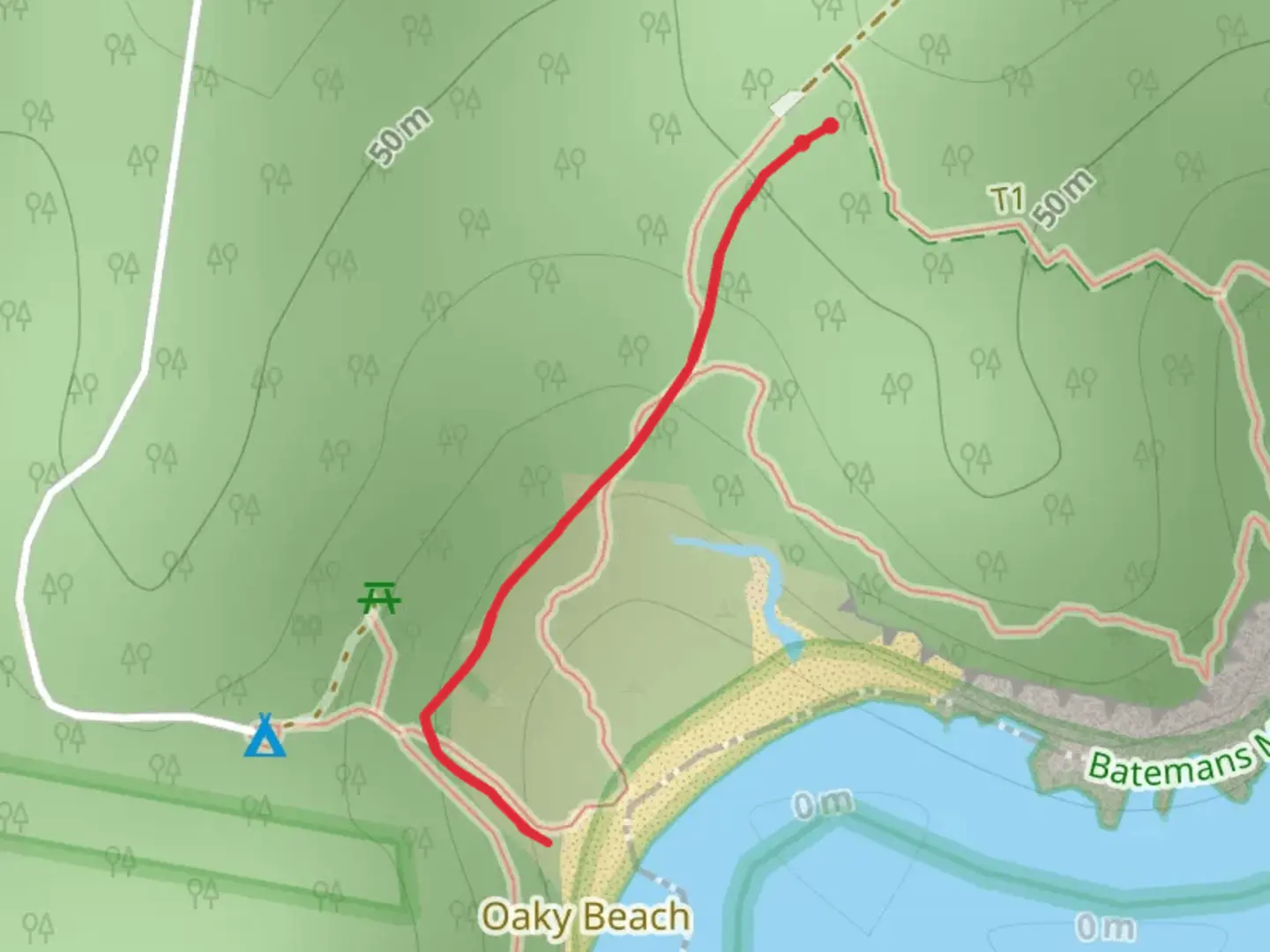An image depicting the trail Oaky Beach Track and its surrounding area.