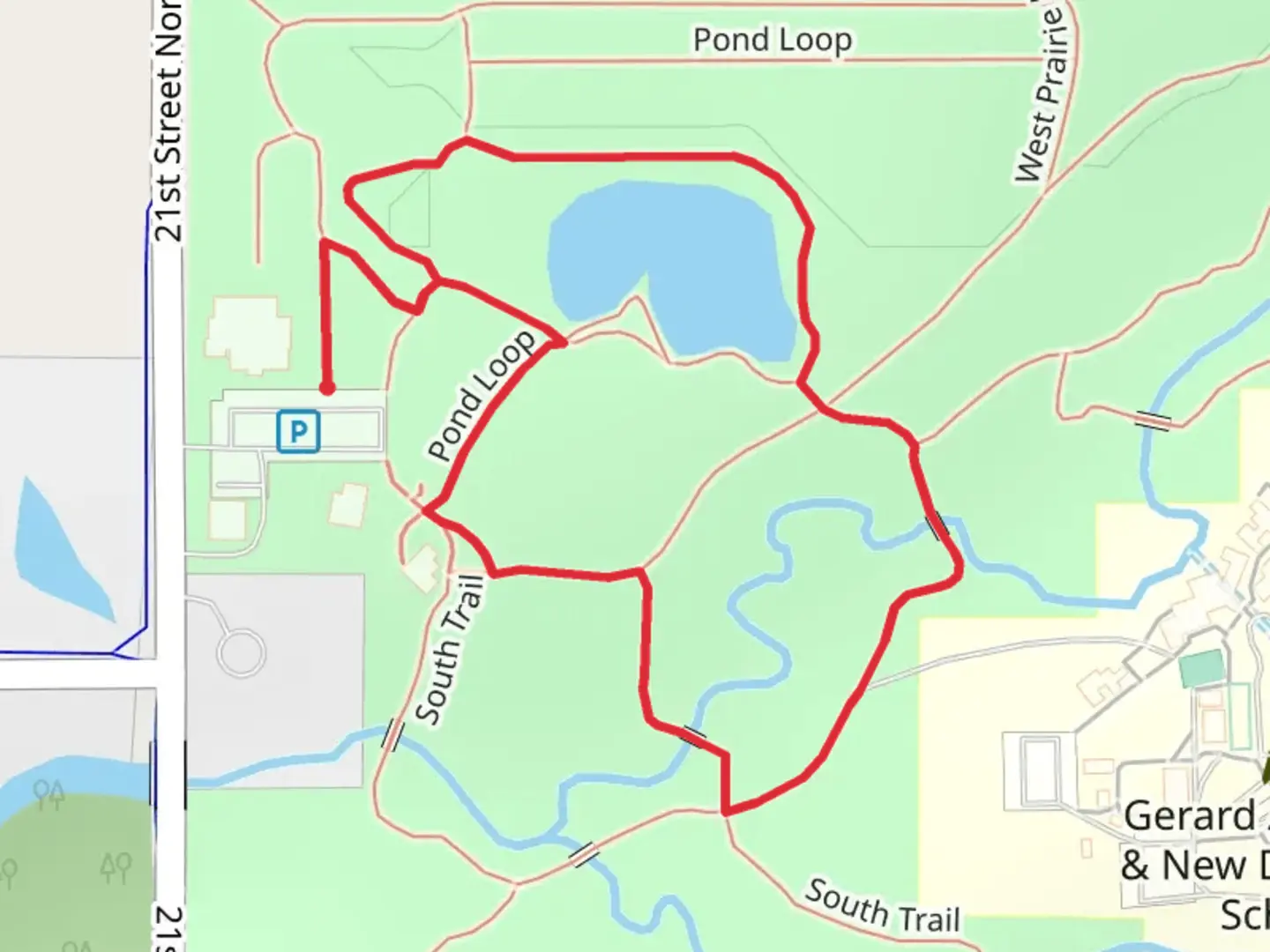 An image depicting the trail Pond Loop and its surrounding area.
