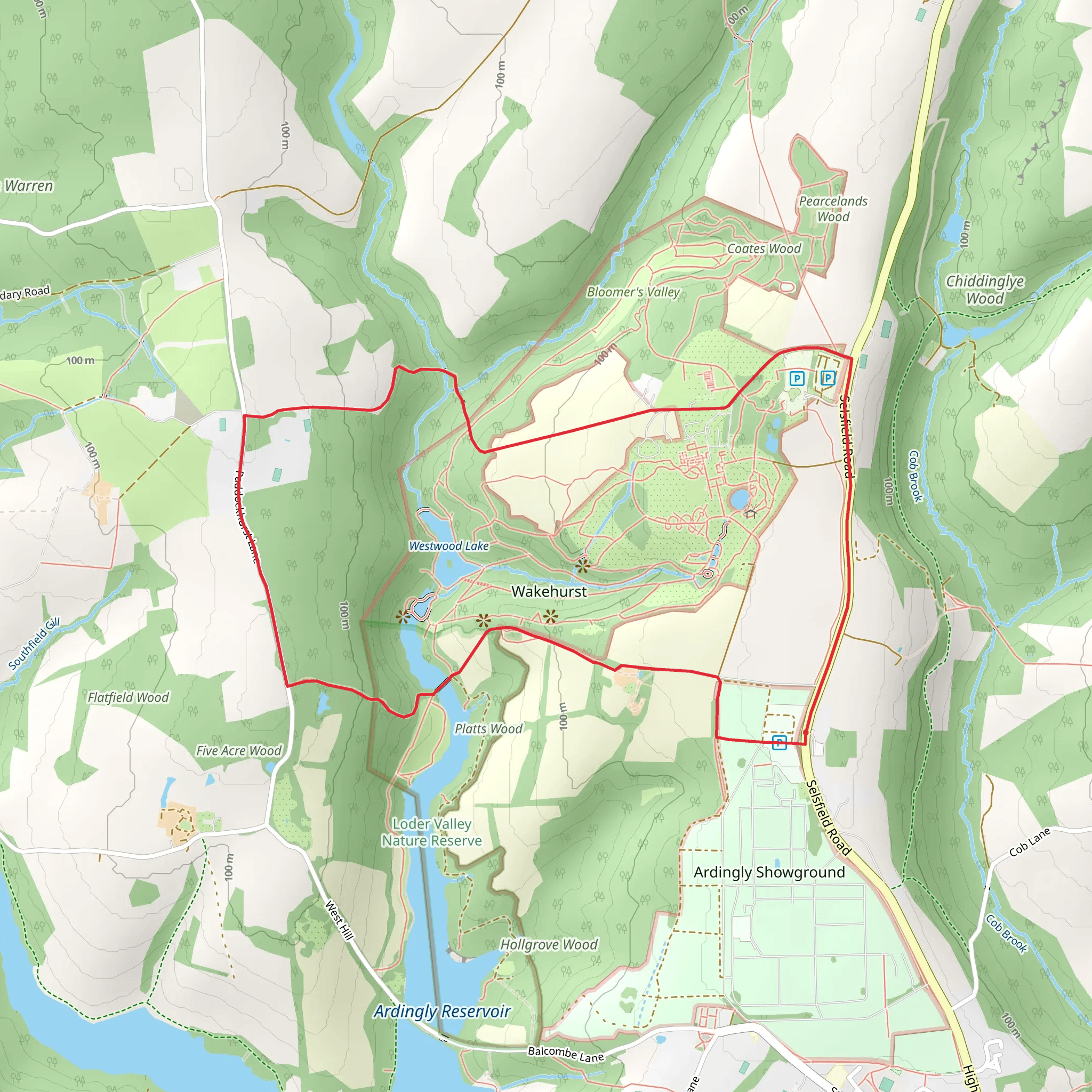 Westwood Lake and Wakehurst Place Loop mobile static map
