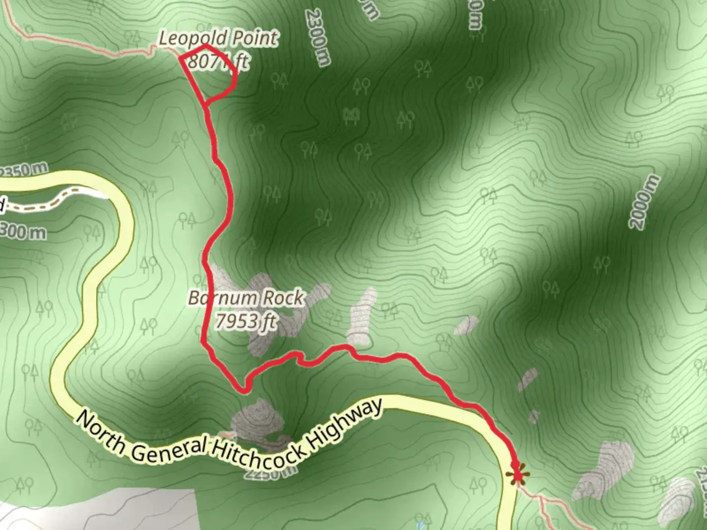 An image depicting the trail Leopold Point via Incinerator Ridge Trail and its surrounding area.