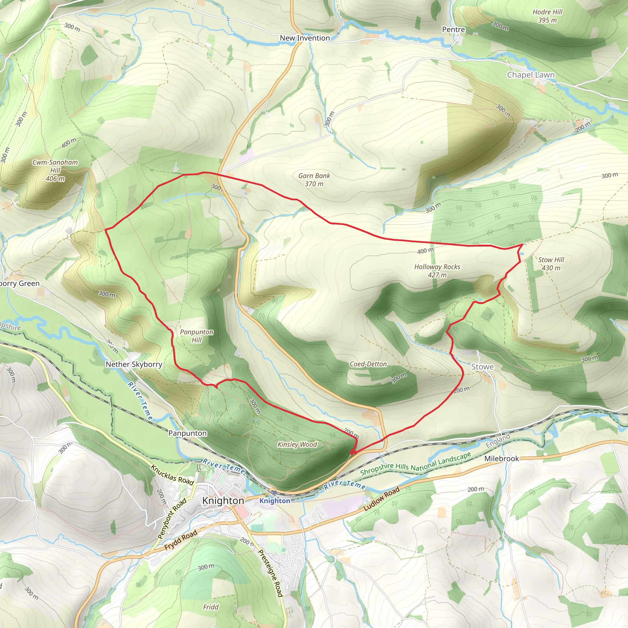 Stowe and Offa's Dyke from Kinsley Wood mobile static map