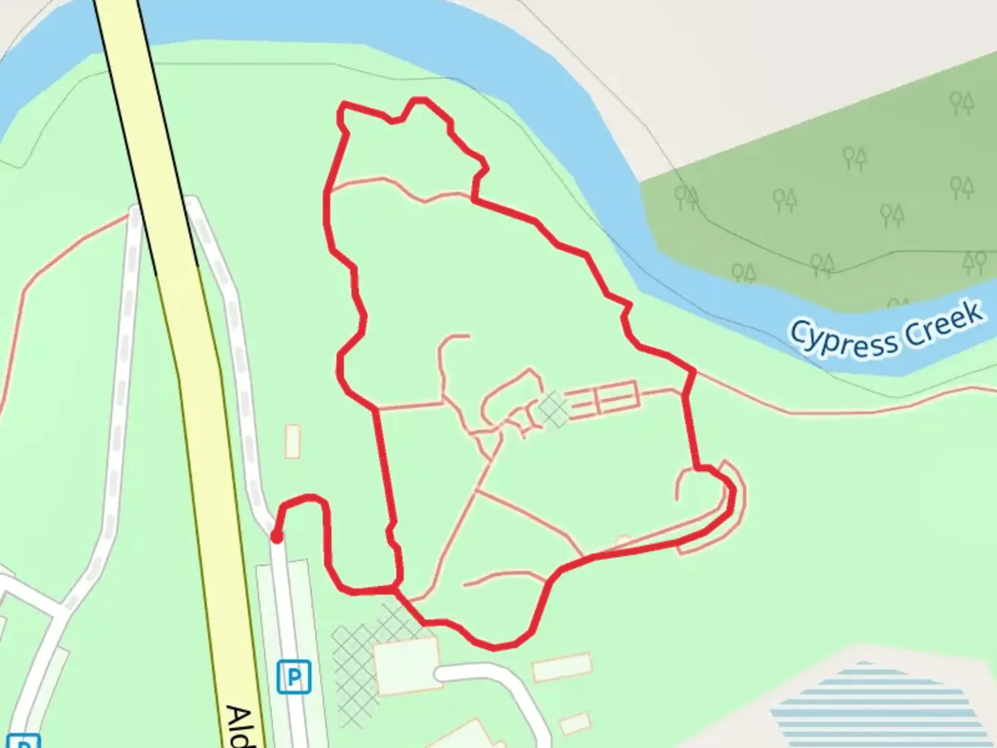An image depicting the trail Mercer Park Loop and its surrounding area.