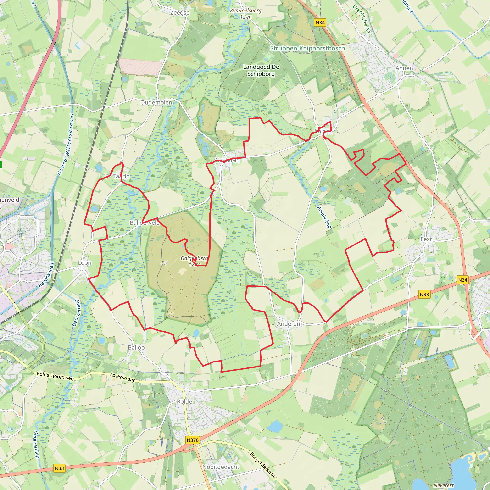 Slokkert, Taarlose Veentje, Balloeerveld and Boswachterij Anloo Loop mobile static map
