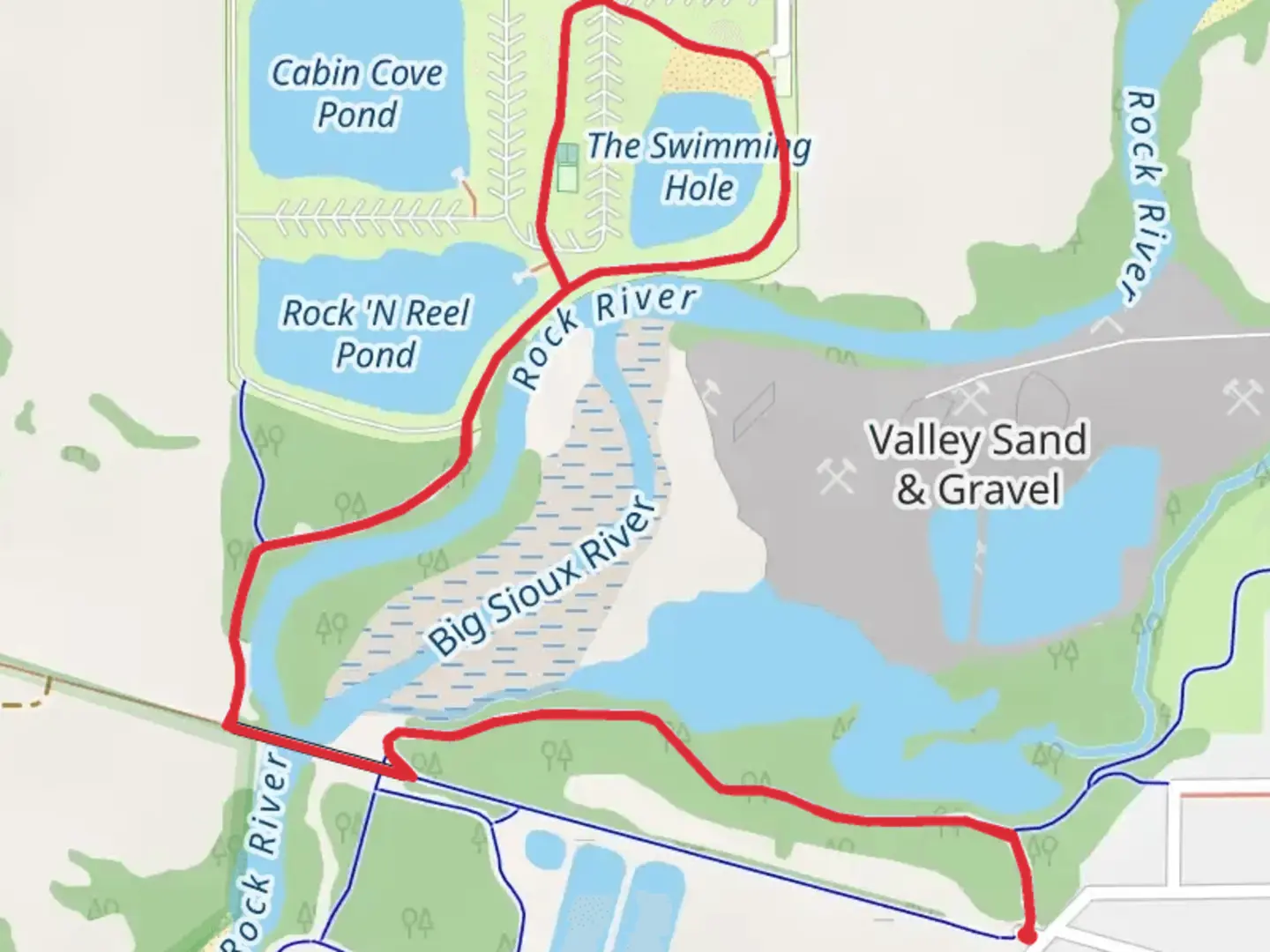 An image depicting the trail The Swimming Hole via Henry's Trail and Beaver Dam Trail and its surrounding area.
