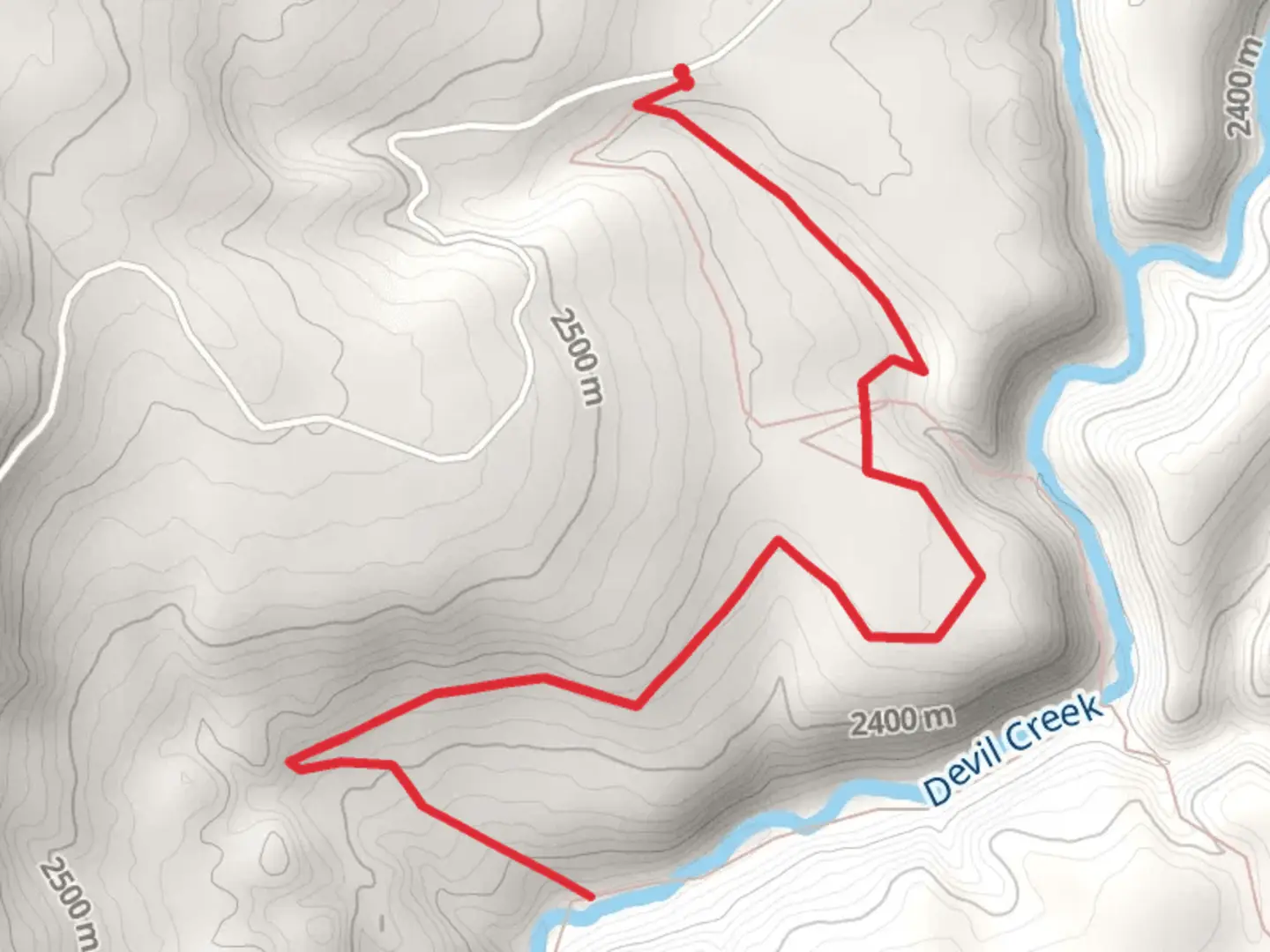 An image depicting the trail Hotz Spring Trail via Devil Creek Trail and its surrounding area.