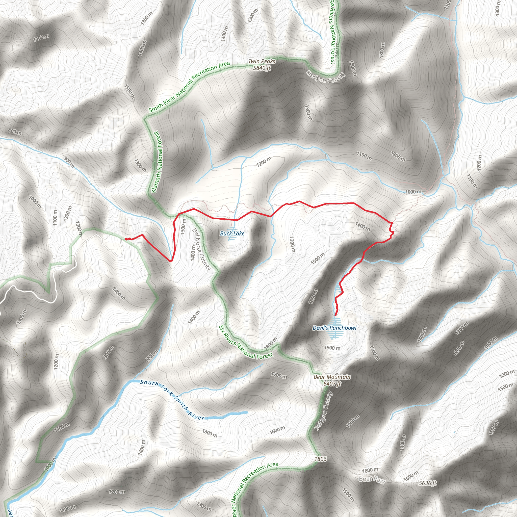 Devil's Punchbowl via Doe Flat Trail mobile static map