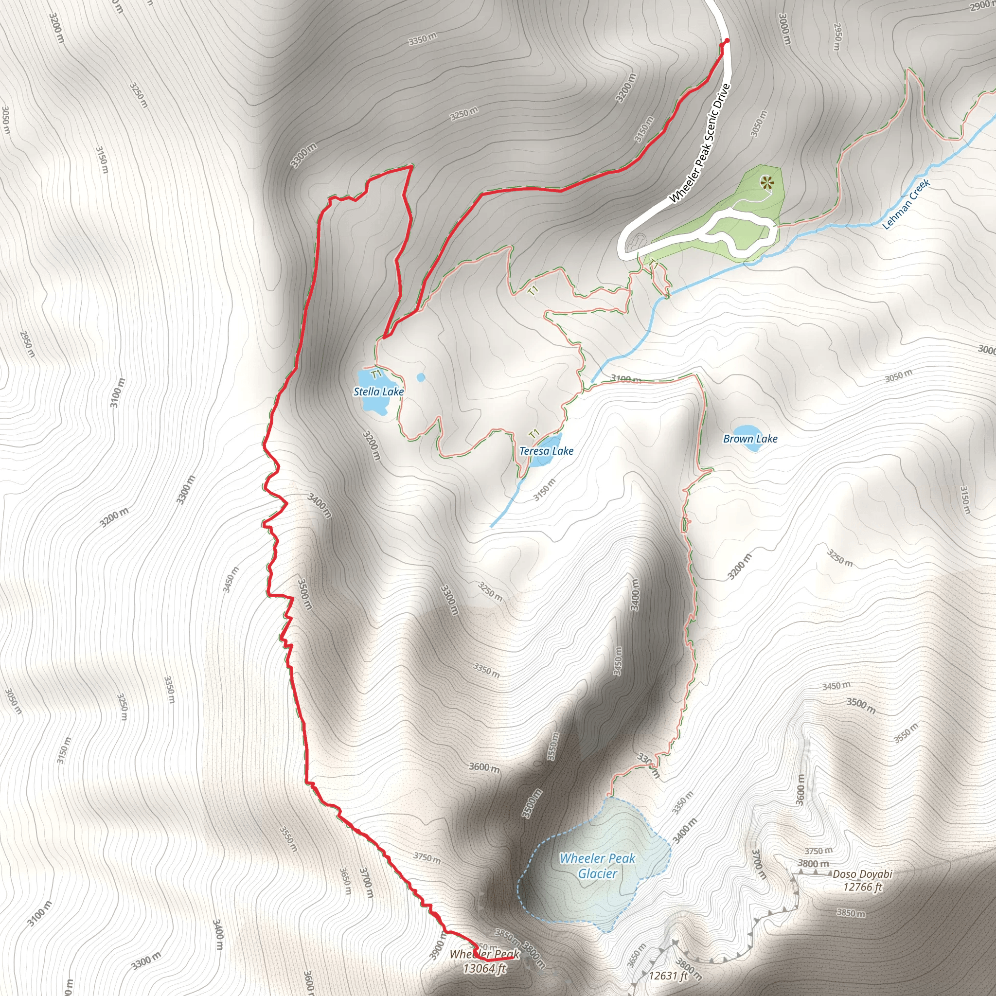 Wheeler Peak Trail via Stella Lake Trail mobile static map