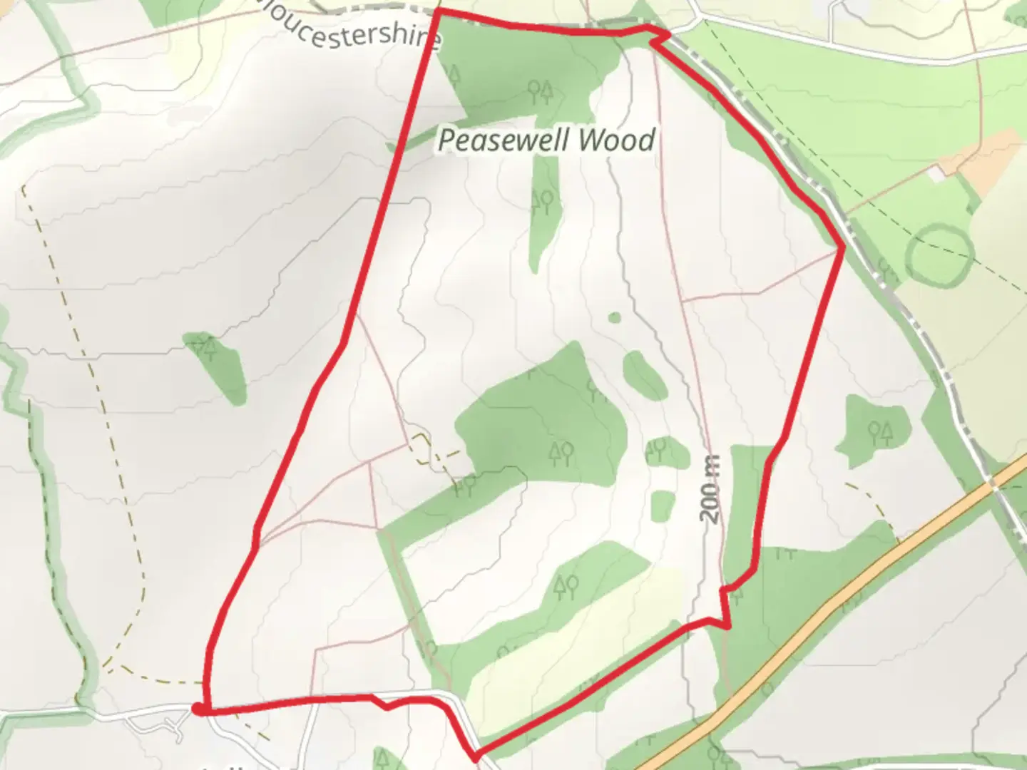 An image depicting the trail Peasewell Wood and Adlestrop Country Park and its surrounding area.