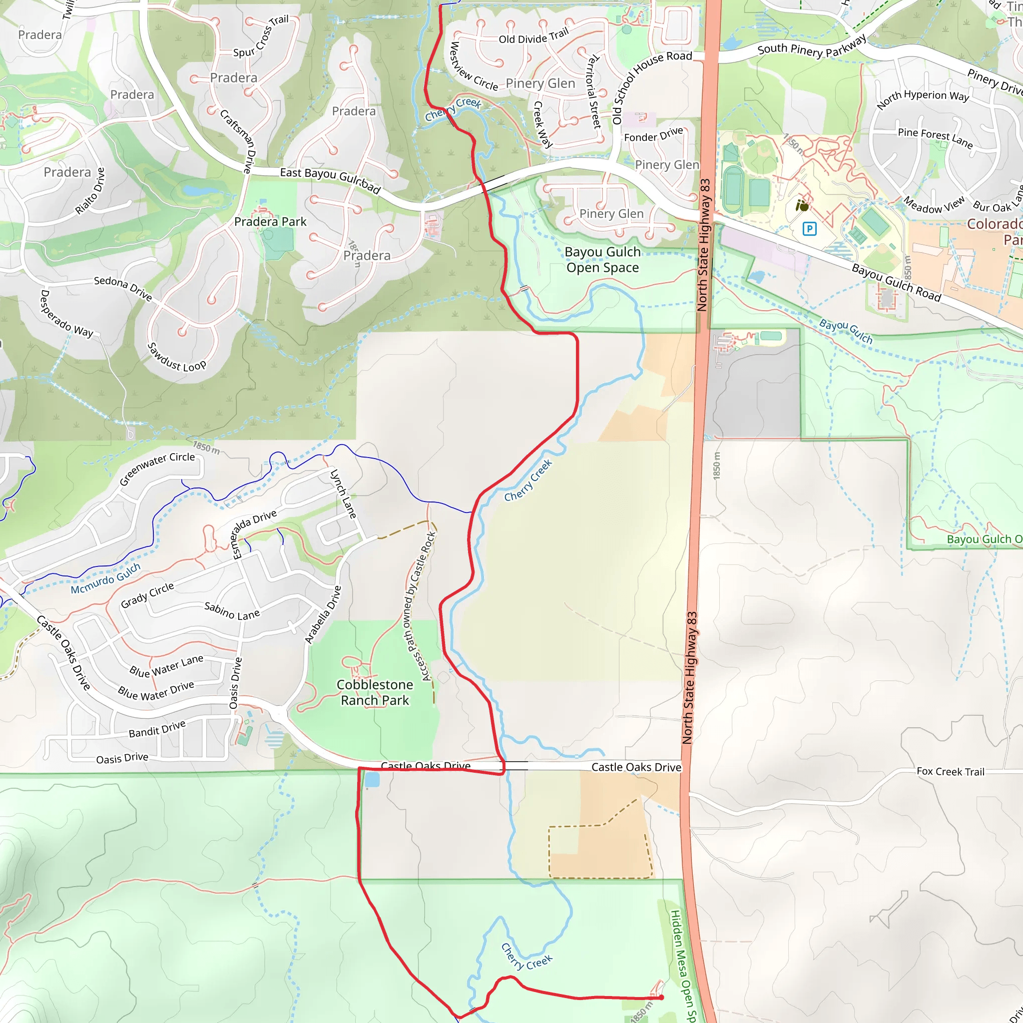 Cherry Creek Trail - Pikes Peak Grange mobile static map