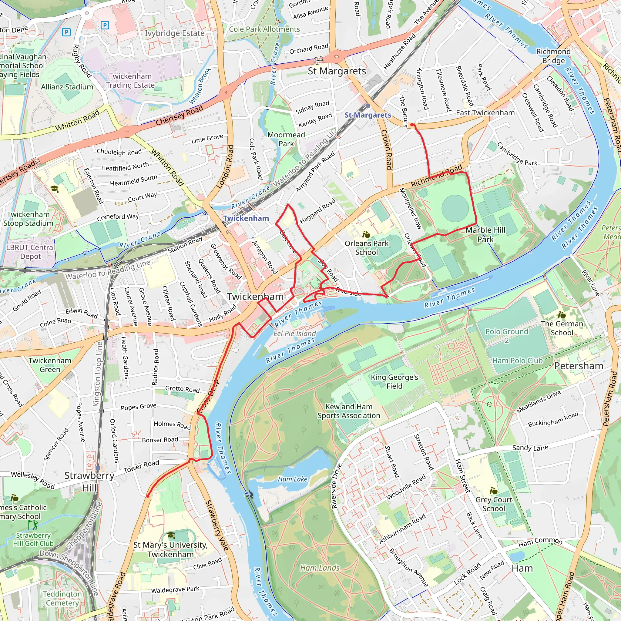 Radnor Gardens, York House Gardens and Marble Hill Park Walk mobile static map