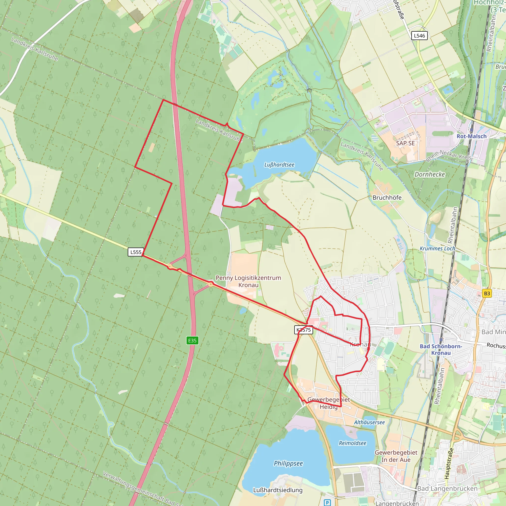 Lußhardtsee via St Laurentius Weg mobile static map
