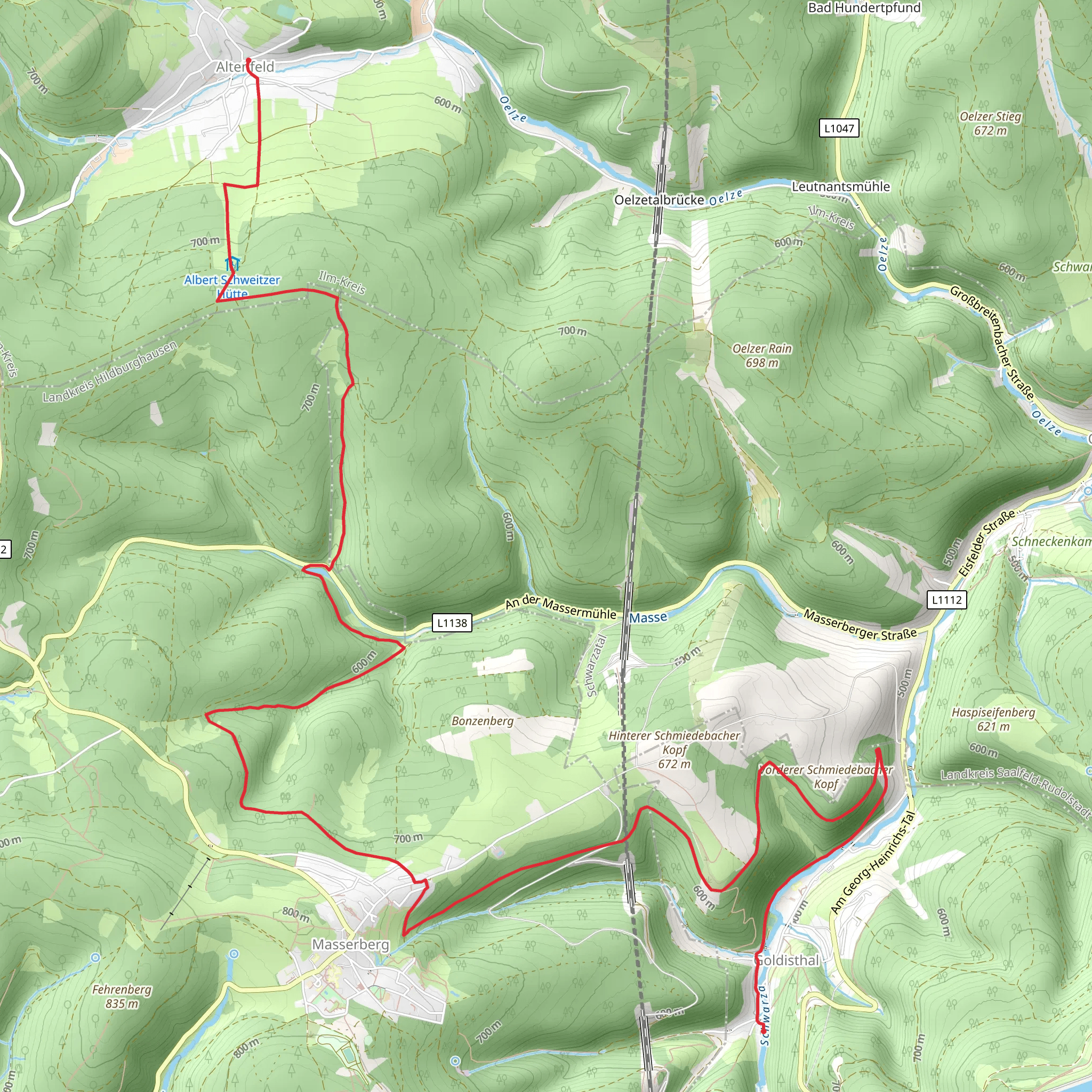 Goldisthal to Altenfeld via Badstrasse and Kurtslochstrasse mobile static map