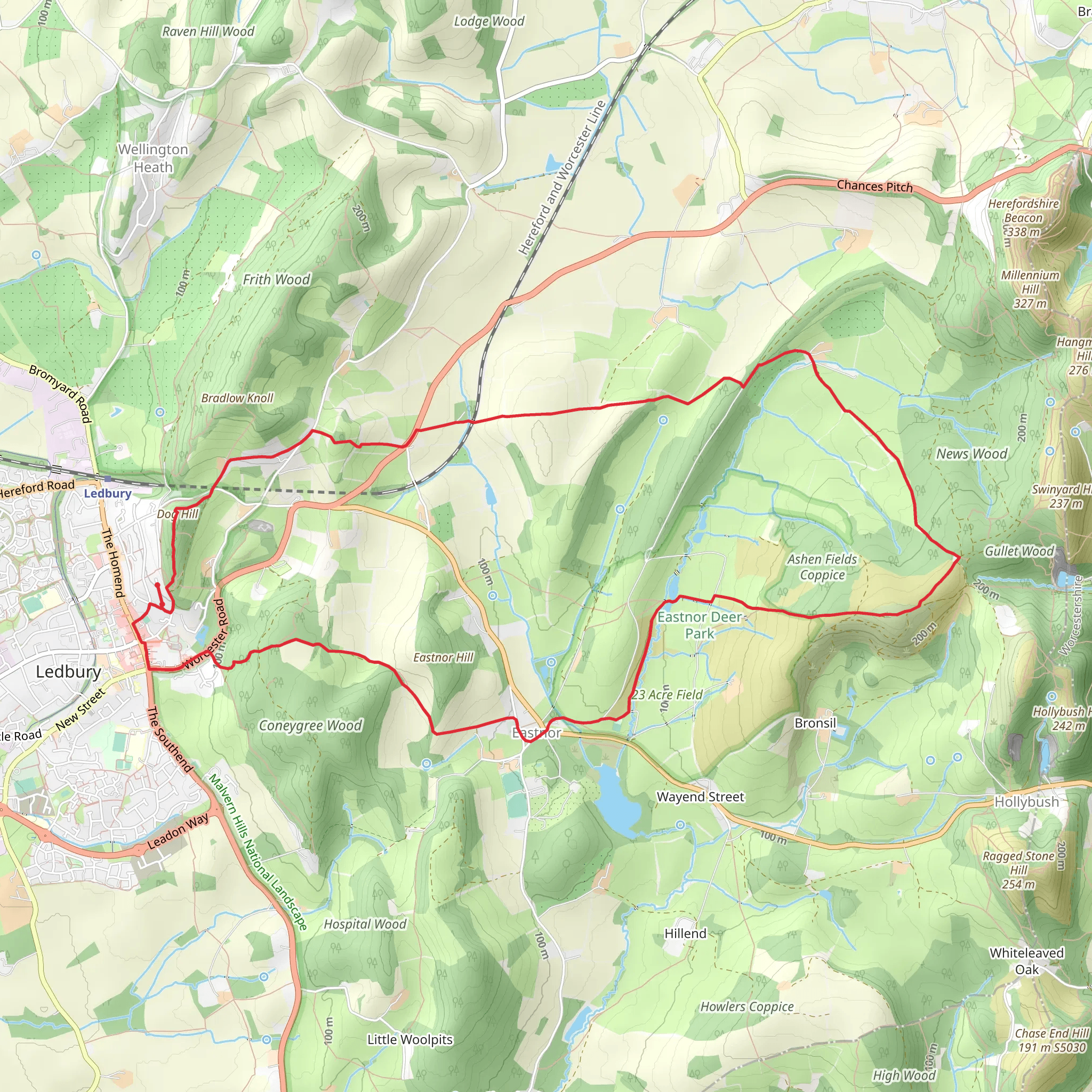 Dog Hill, Birchen Wood and Coneygree Wood Loop mobile static map