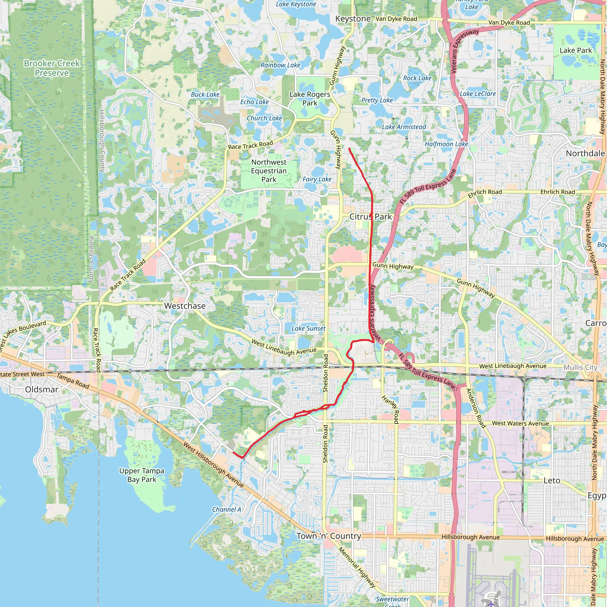 Upper Tampa Bay Trail mobile static map