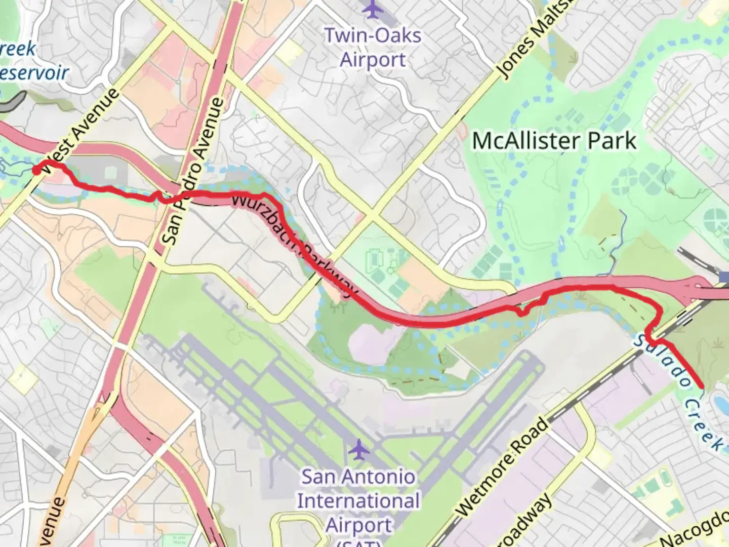 An image depicting the trail Salado Creek Greenway Trail and its surrounding area.